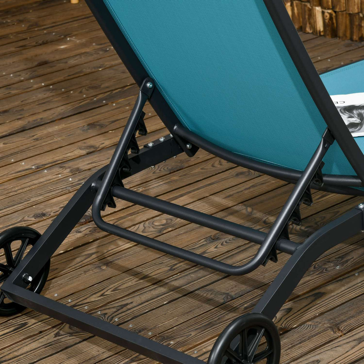 Sun Lounger, Deck Chair With Wheels, Relaxation Lounger With Adjustable Backrest, Garden Lounger, Polyester, Aluminum, Blue, 195 X 165 X 102 Cm