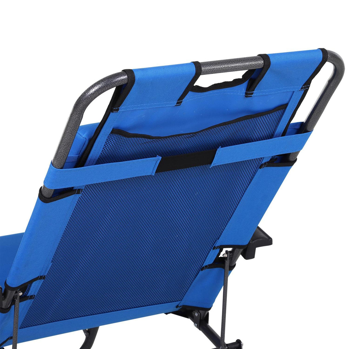Sun Lounger Foldable Beach Lounger Cushion 2-Tier Garden Lounger Blue Metal Oxford Fabric 135X60X89Cm