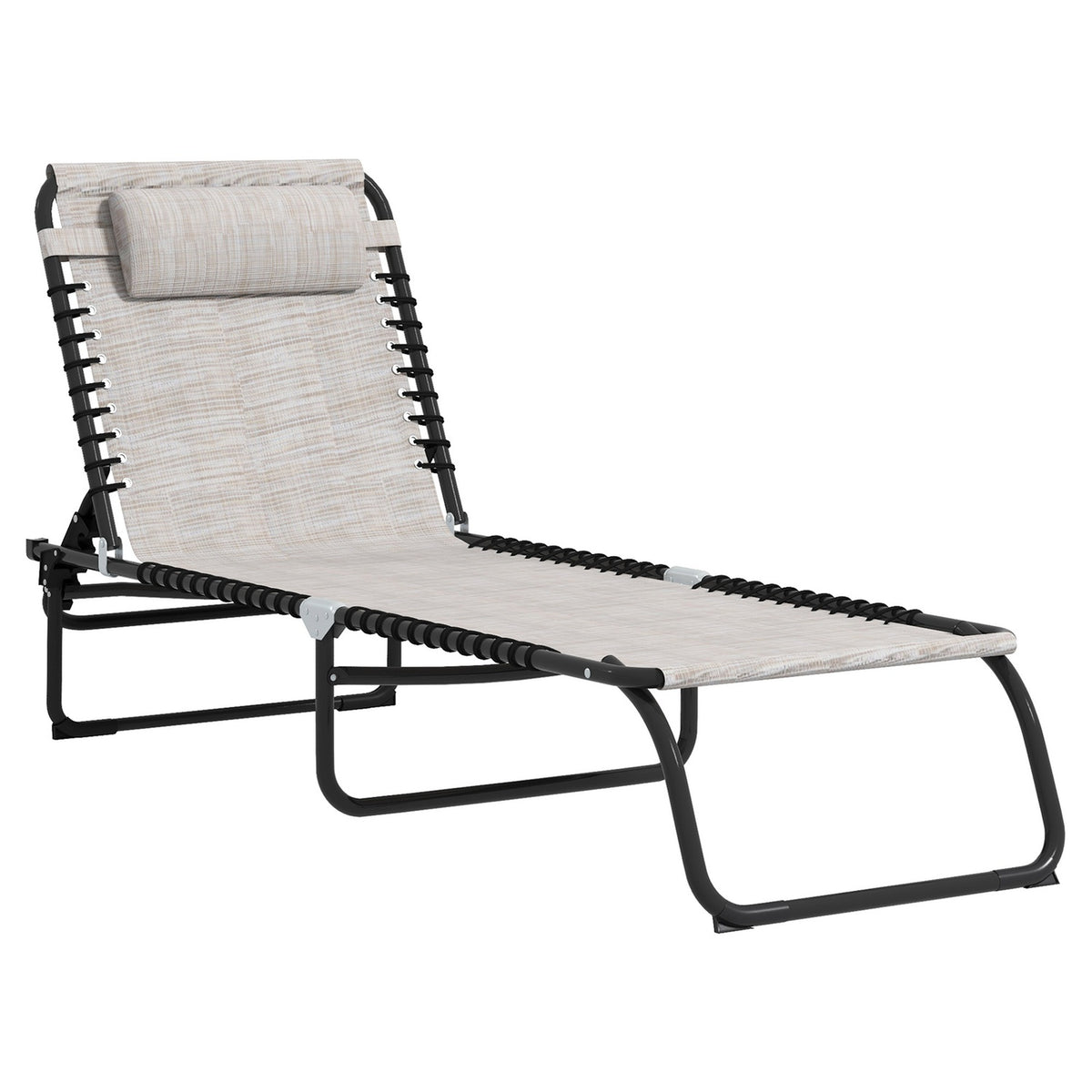 Sun Lounger Foldable Garden Lounger Folding Lounger Garden 4-Stage Backrest Adjustable Steel Mesh Fabric Beige 197 X 58 X 76 Cm