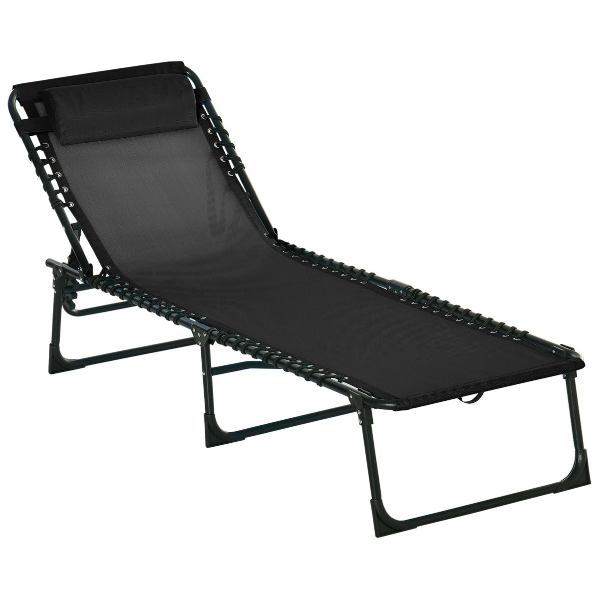 Sun Lounger Foldable Garden Lounger Folding Lounger Garden 4-Stage Backrest Adjustable Steel Mesh Fabric Black 197 X 58 X 76 Cm