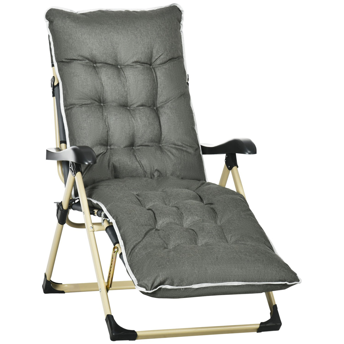 Sun Lounger Folding Beach Lounger Garden Lounger With Adjustable Backrest & Removable Pillow Deck Chair Gray