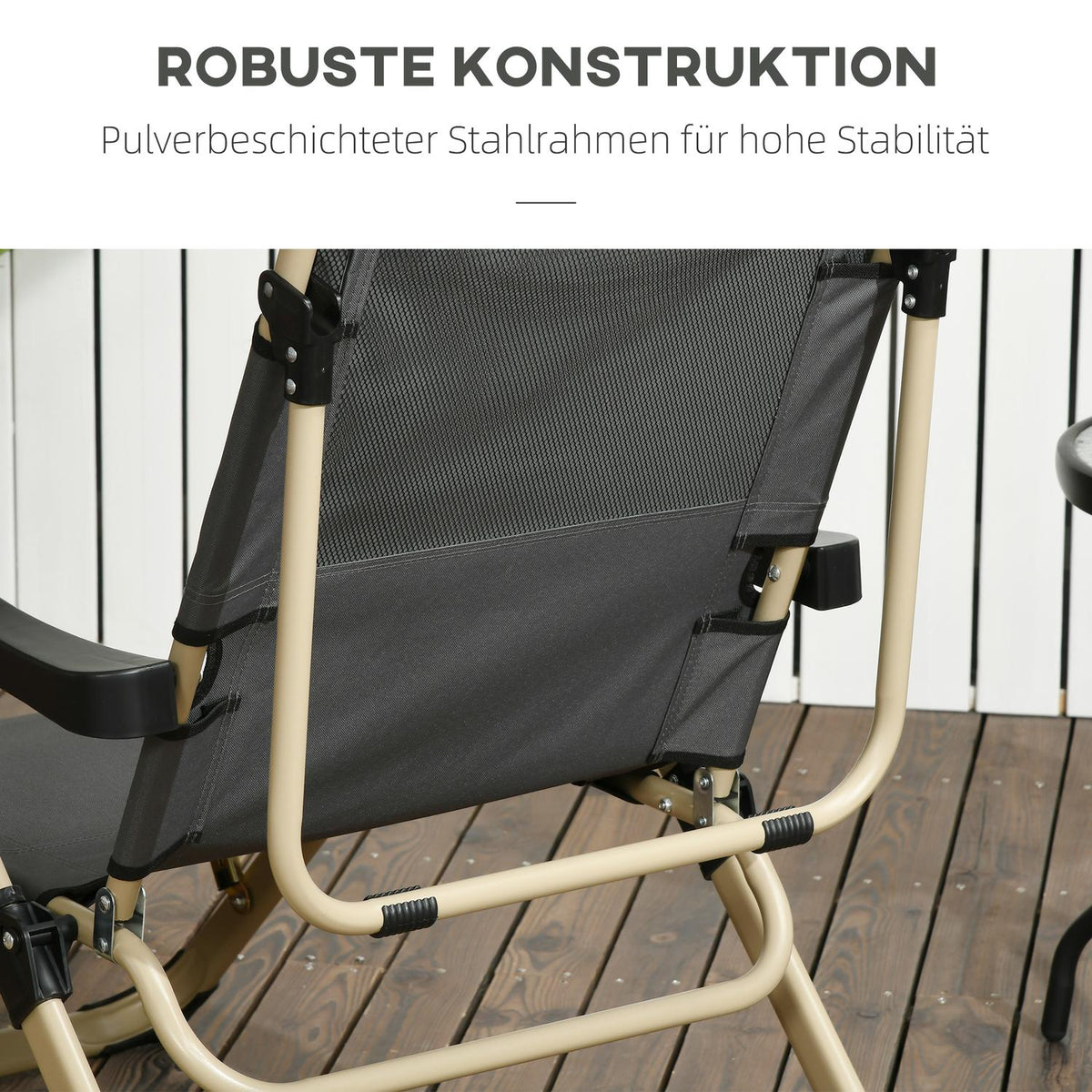 Sun Lounger Folding Beach Lounger Garden Lounger With Adjustable Backrest & Removable Pillow Deck Chair Gray