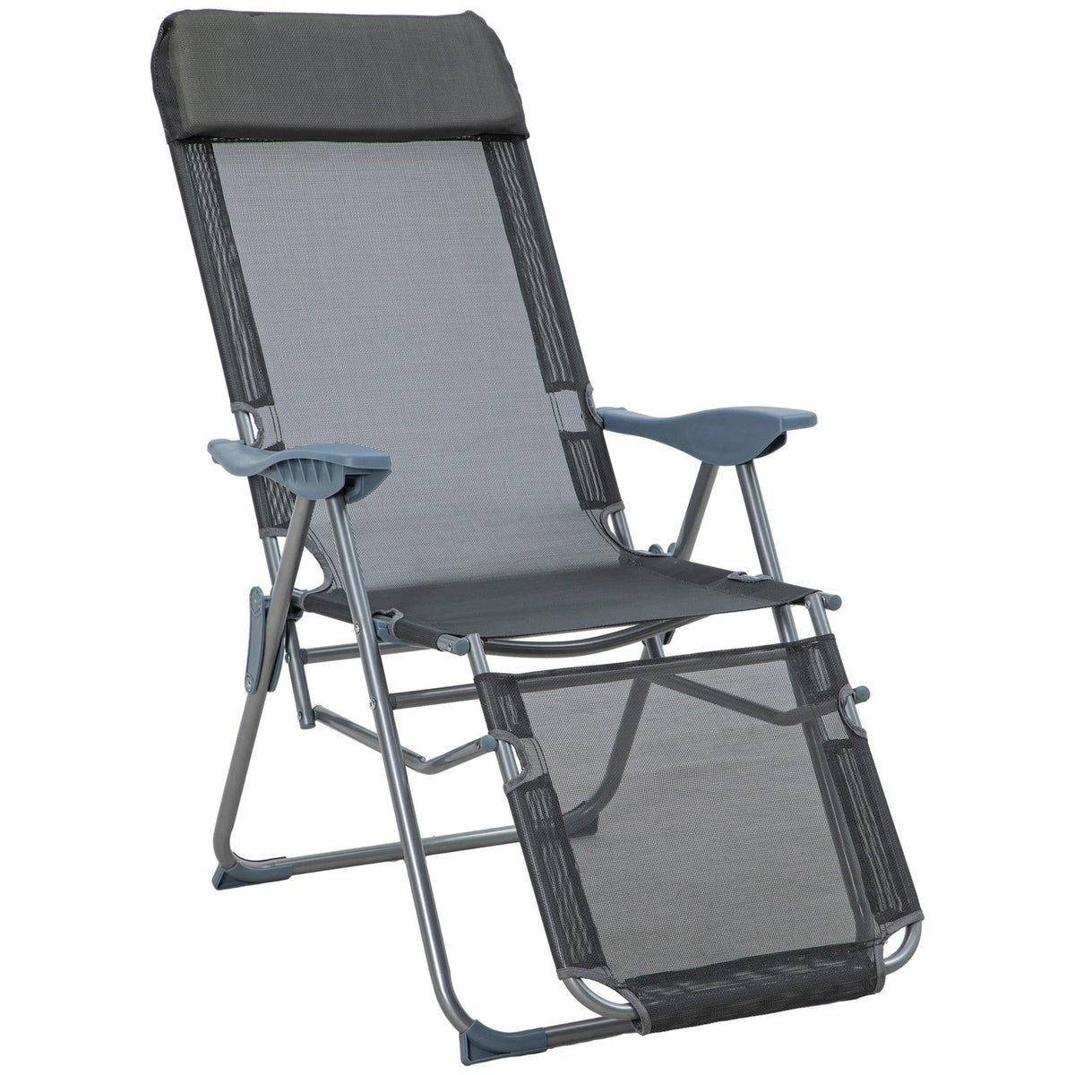 Sun Lounger, Folding Deck Chair, Garden Lounger With Adjustable Backrest, Relax Lounger For Balcony, Patio, Mesh, Grey, 63 X 81 X 108 Cm