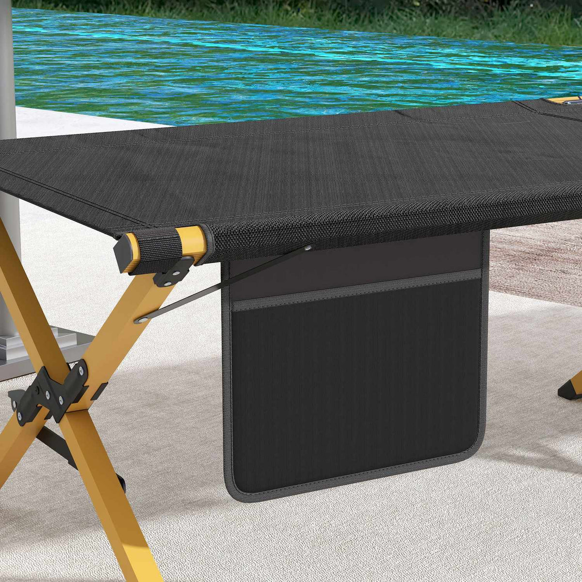 Sun Lounger Folding Garden Deck Chair Side Pocket Relax Lounger Garden Balcony Oxford Black 196X64X45Cm