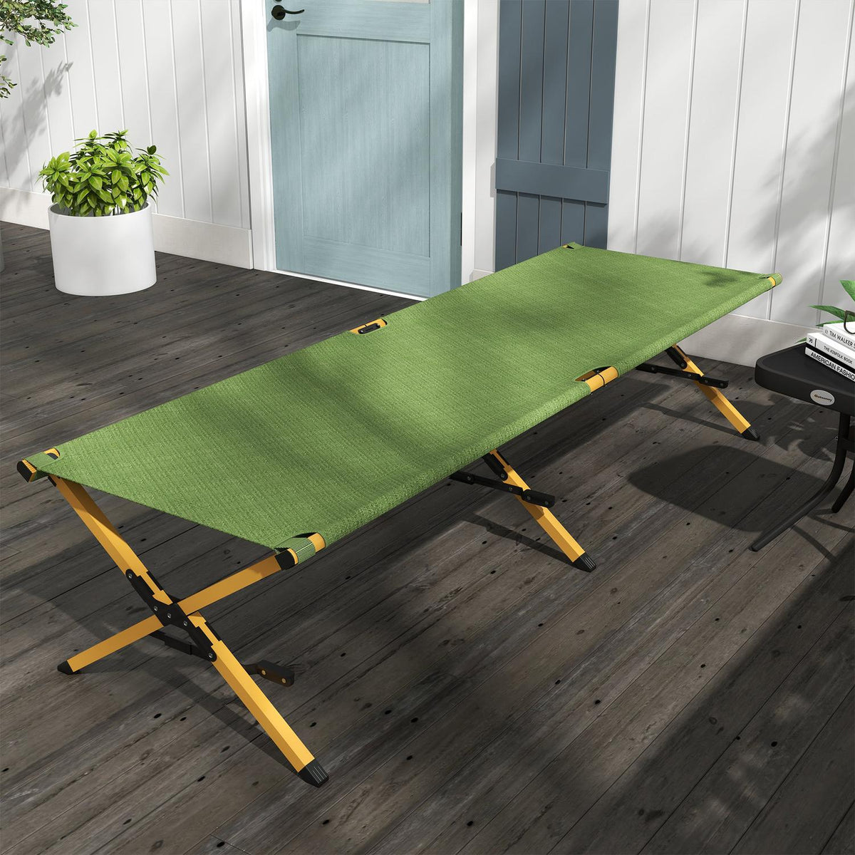 Sun Lounger Folding Garden Deck Chair With Side Pocket, Relax Lounger For Garden & Balcony, Oxford, Dark Green, 196X64X45Cm