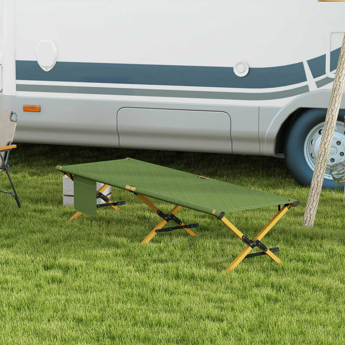 Sun Lounger Folding Garden Deck Chair With Side Pocket, Relax Lounger For Garden & Balcony, Oxford, Dark Green, 196X64X45Cm
