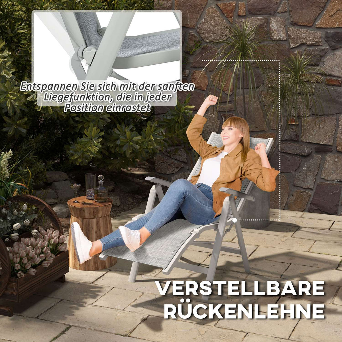 Sun Lounger Folding Garden Lounger Deck Chair With Adjustable Footrest Backrest Camping Lounger For Patio Balcony Net Dark Gray