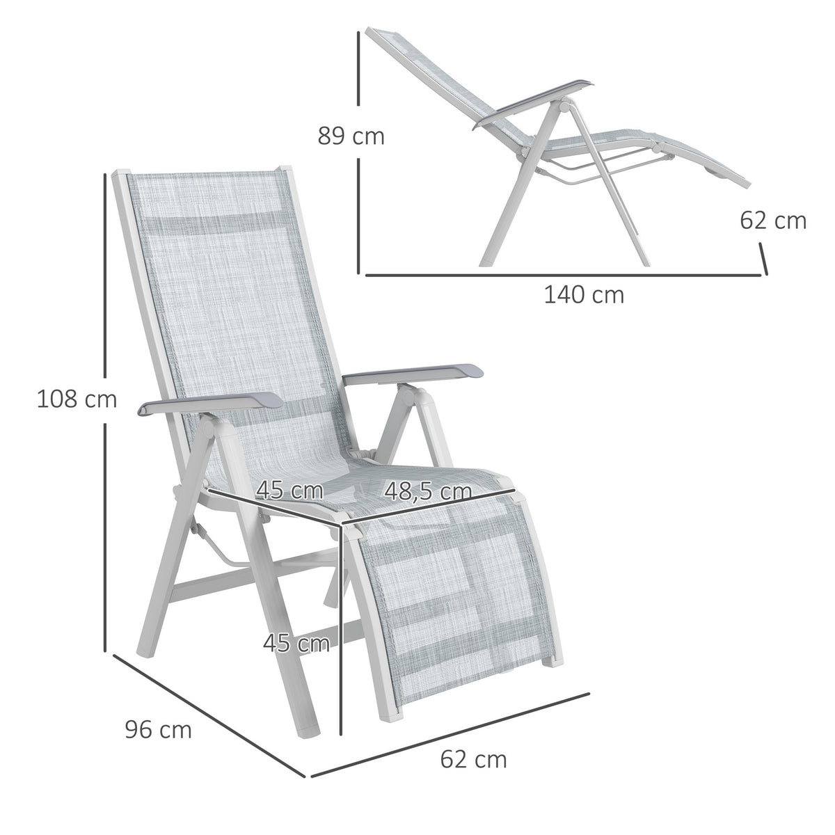 Sun Lounger Folding Garden Lounger Deck Chair With Adjustable Footrest Backrest Camping Lounger For Patio Balcony Net Dark Gray