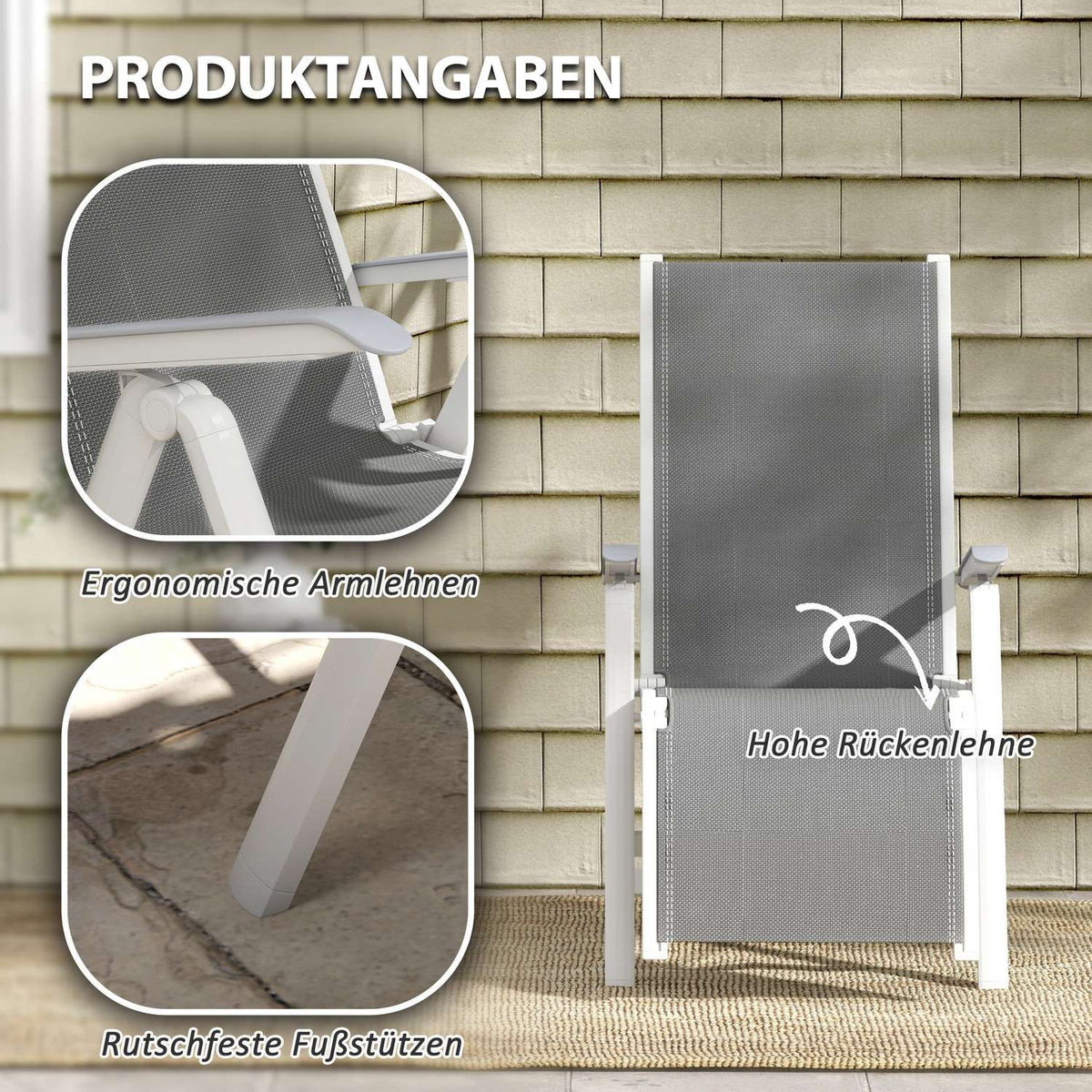 Sun Lounger Folding Garden Lounger With Adjustable Footrest & Backrest, Dark Grey