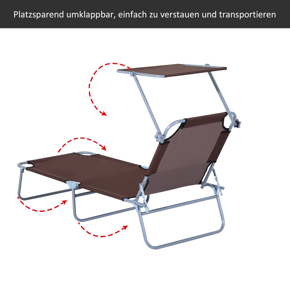 Sun Lounger Folding Garden Lounger With Sun Protection, Brown, 187X58X36 Cm