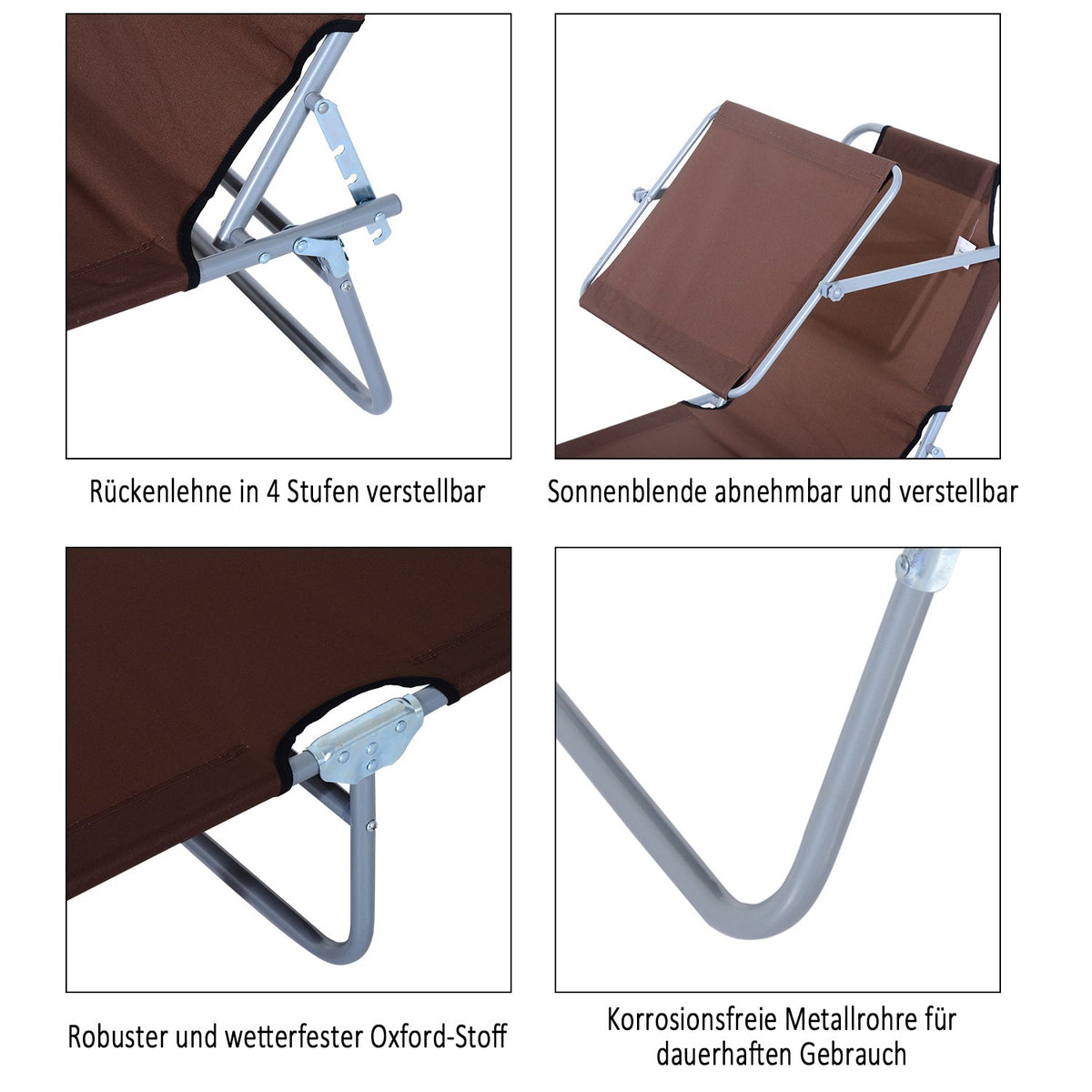 Sun Lounger Folding Garden Lounger With Sun Protection, Brown, 187X58X36 Cm