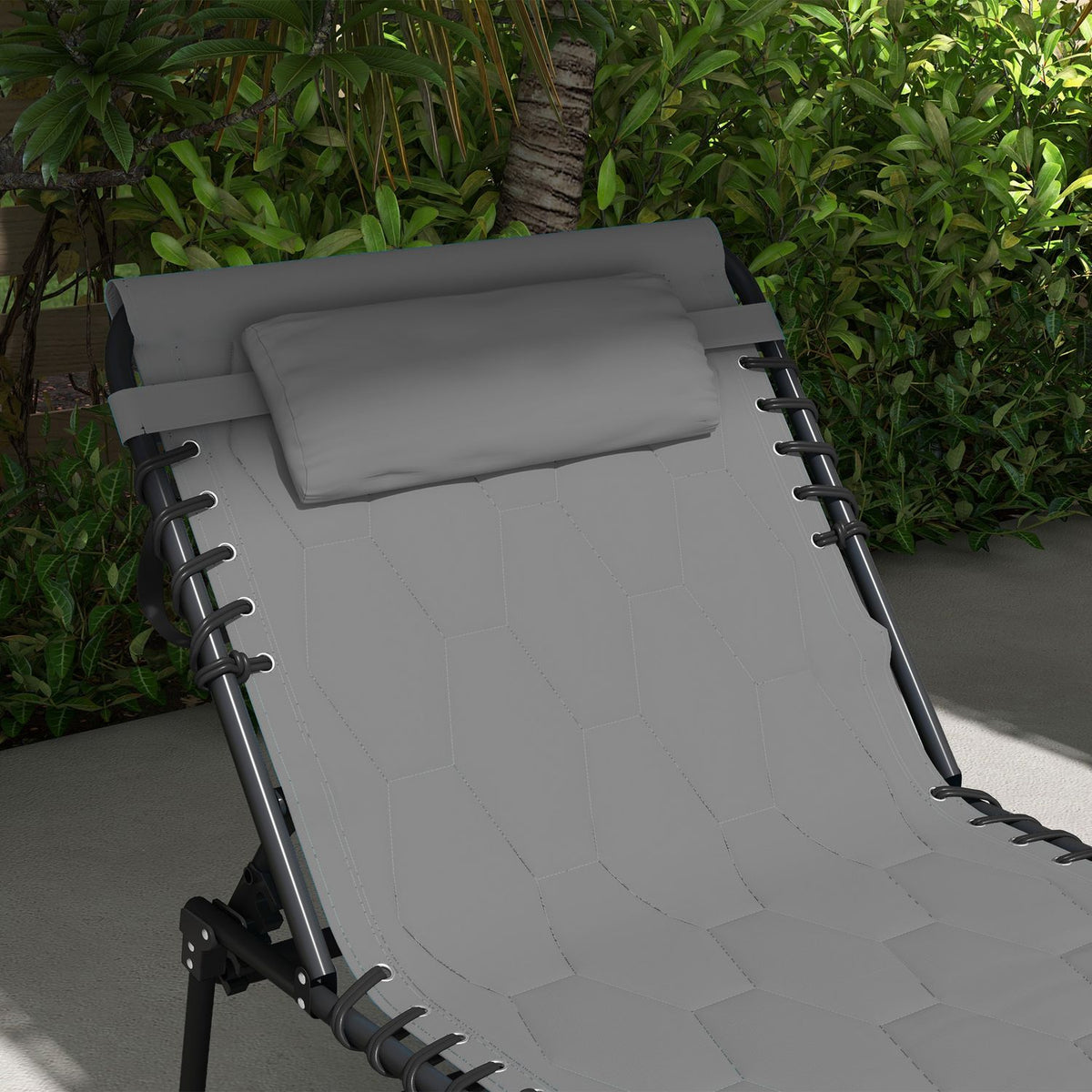 Sun Lounger, Folding Garden Lounger with Pillow, Deck Chair with Adjustable Backrest, Handle, with Side Pocket, Oxford, Gray