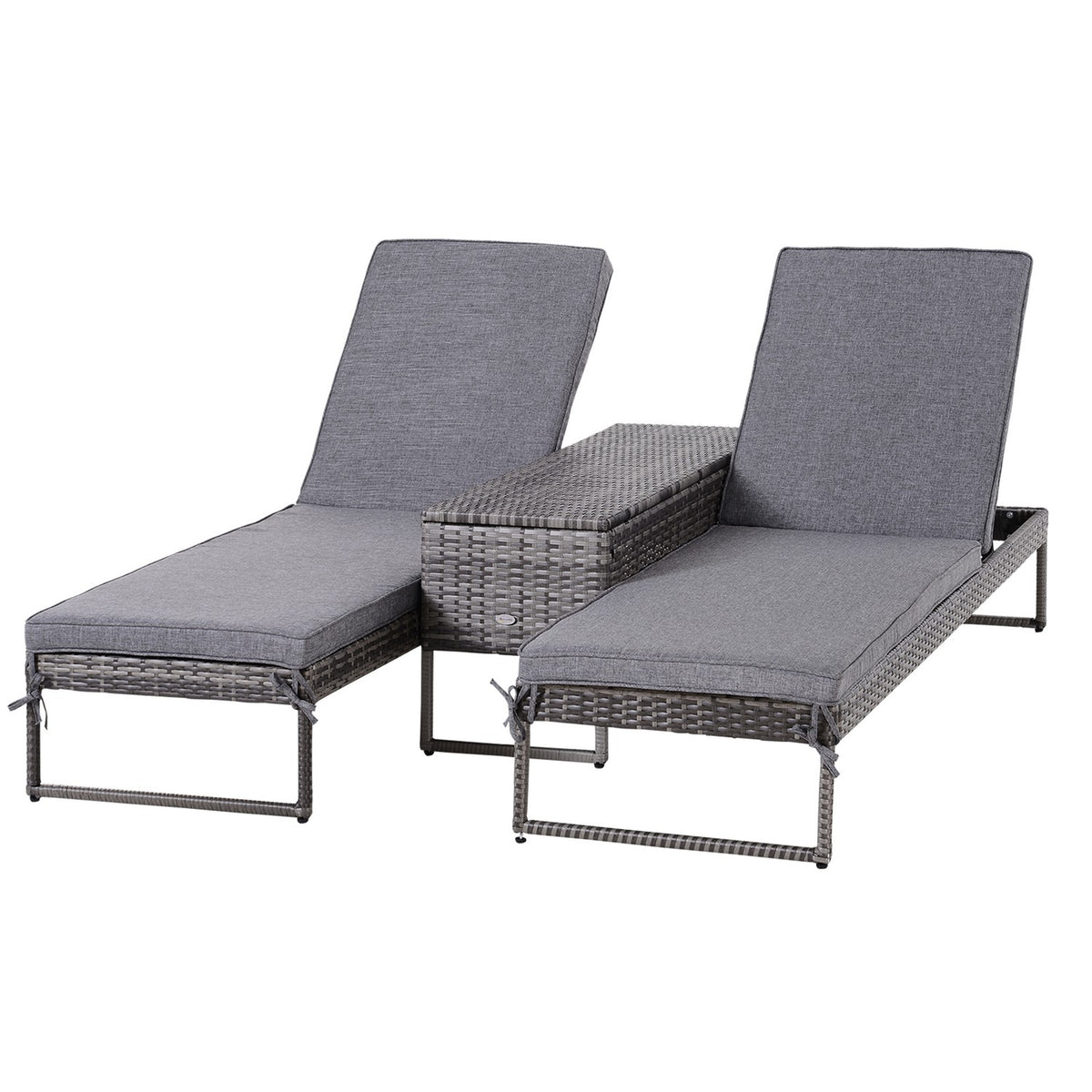 Sun Lounger Garden Lounger 3-Piece. Set With Adjustable Backrest Side Table Upholstery Metal + Pe Rattan + Polyester Gray 195 X 60 X 86 Cm
