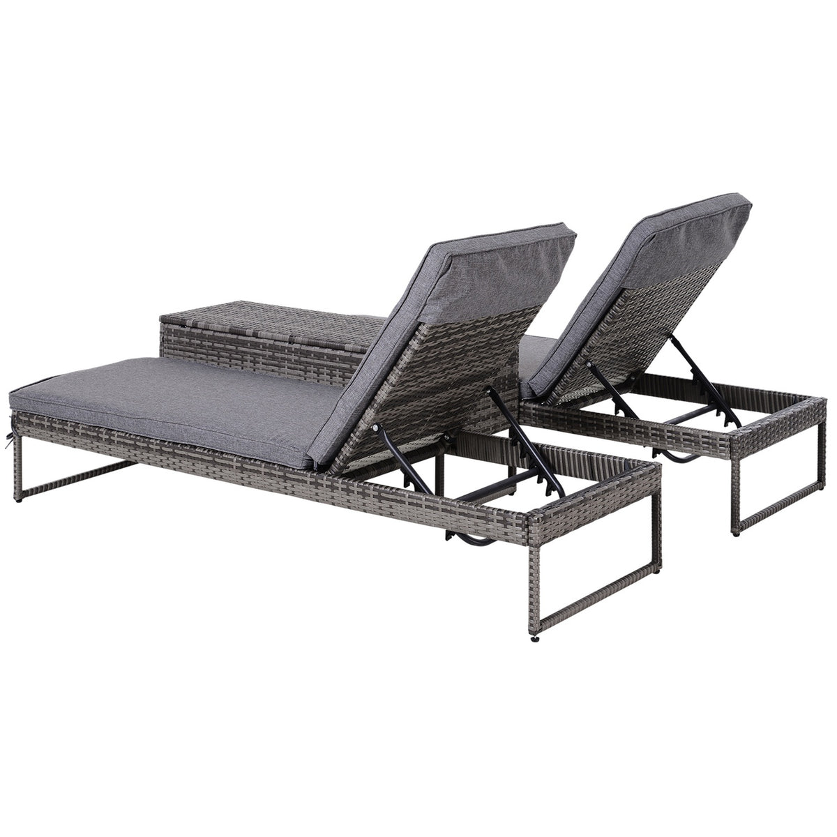Sun Lounger Garden Lounger 3-Piece. Set With Adjustable Backrest Side Table Upholstery Metal + Pe Rattan + Polyester Gray 195 X 60 X 86 Cm
