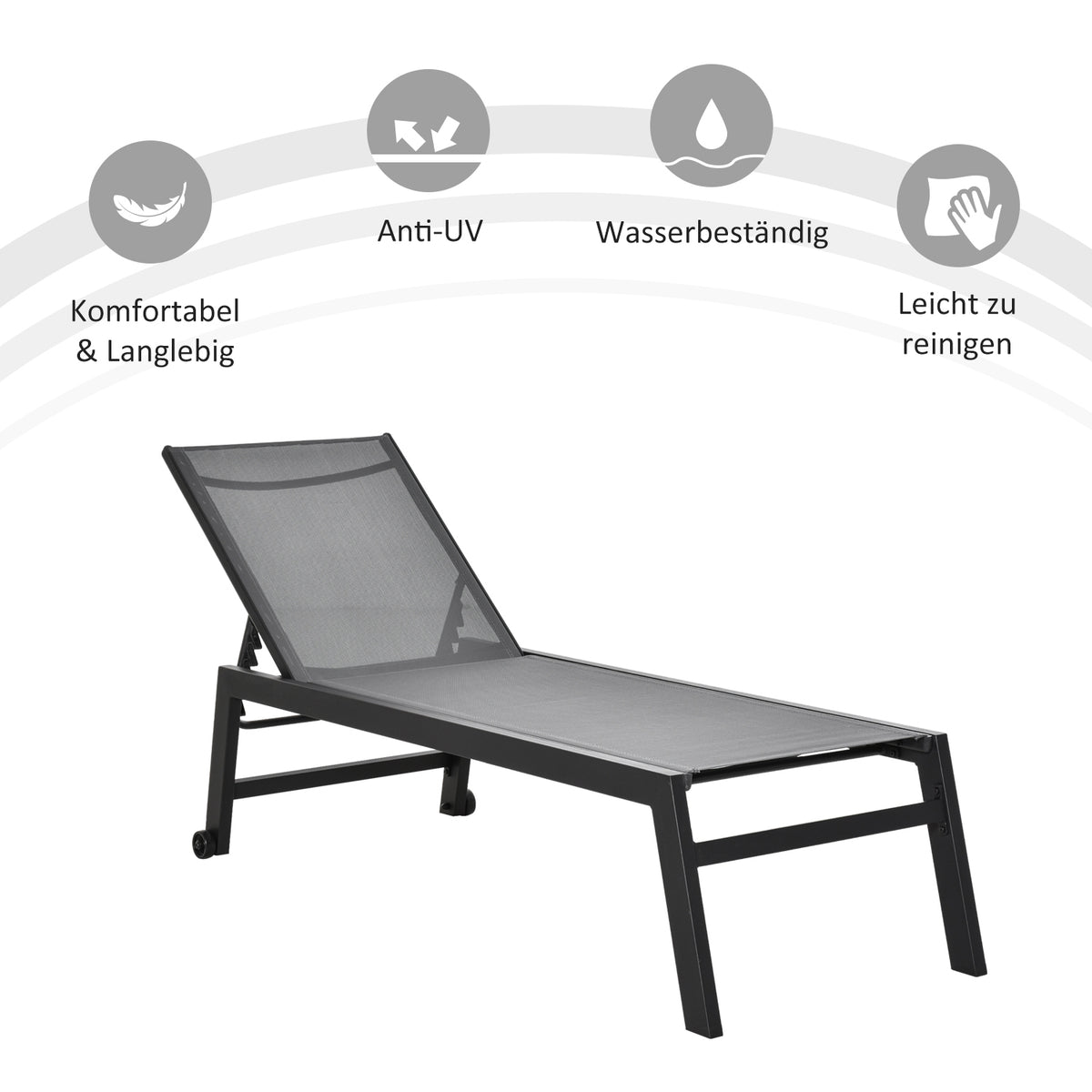 Sun Lounger Garden Lounger 5 Step Backrest Aluminum Gray 169 X 65 X 102 Cm