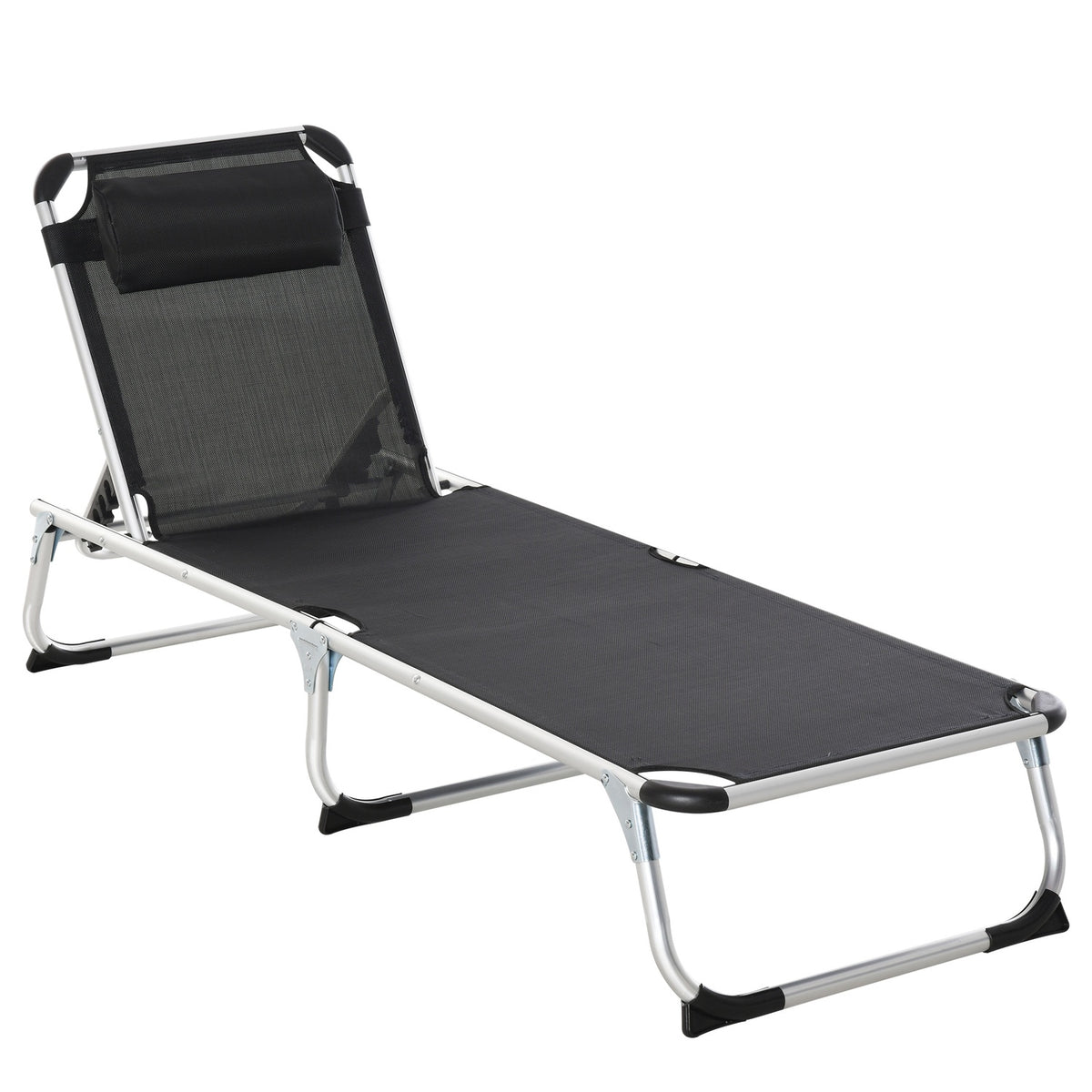 Sun Lounger Garden Lounger Aluminum Fabric Lounger Relaxation Lounger 5-Way Adjustable Foldable Ergonomic Mesh Black 170 X 60 X 76 Cm