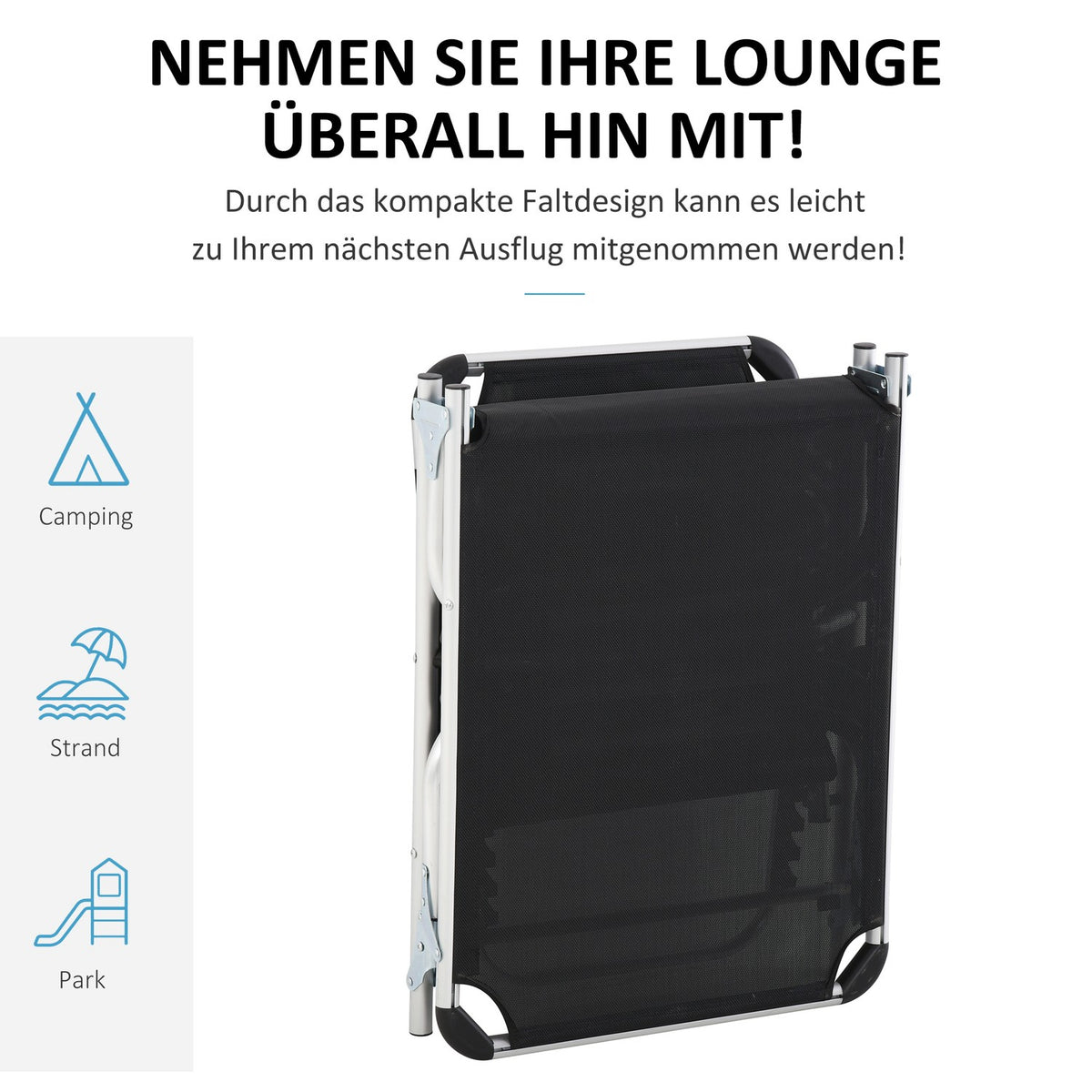 Sun Lounger Garden Lounger Aluminum Fabric Lounger Relaxation Lounger 5-Way Adjustable Foldable Ergonomic Mesh Black 170 X 60 X 76 Cm