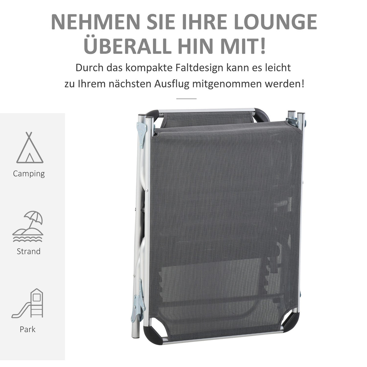 Sun Lounger Garden Lounger Aluminum Fabric Lounger Relaxation Lounger 5-Way Adjustable Foldable Ergonomic Mesh Gray 170 X 60 X 76 Cm
