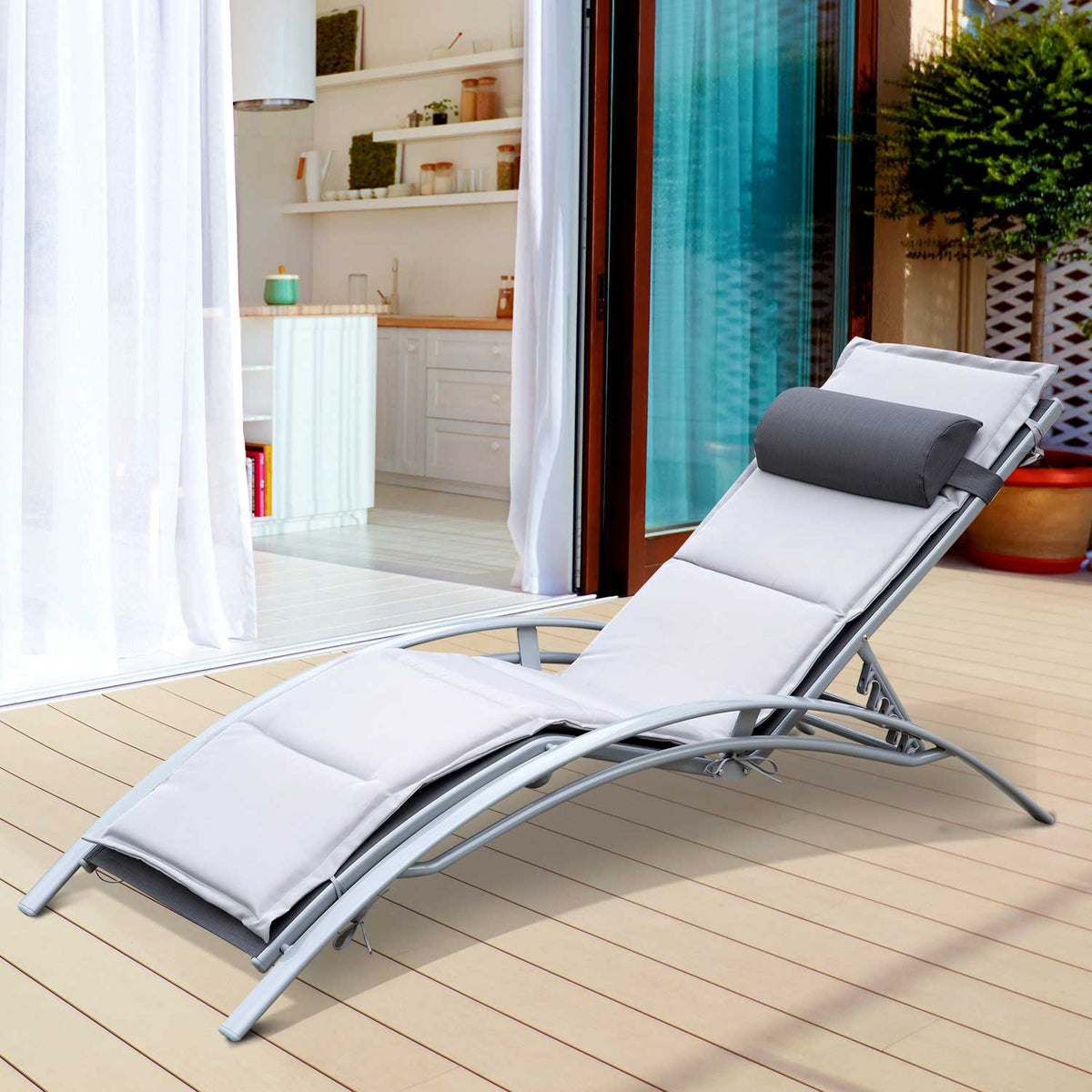 Sun Lounger Garden Lounger Garden Chair Relaxation Chair Deck Chair Aluminum Adjustable Gray 170 X 64 X 82 Cm