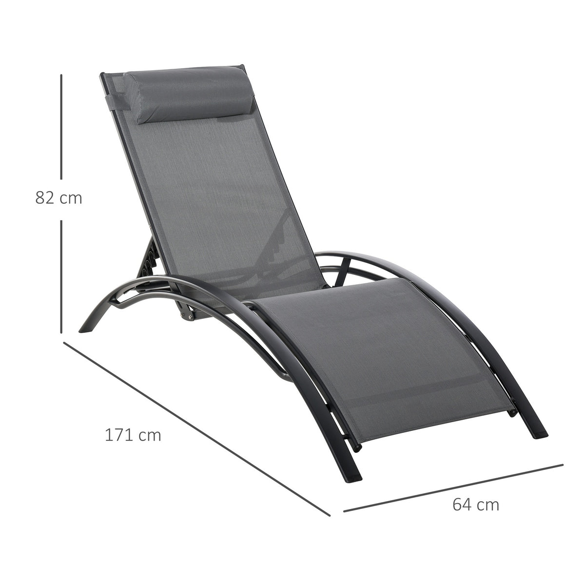 Sun Lounger Garden Lounger Garden Chair Relaxation Chair Deck Chair Aluminum Adjustable Gray 171 X 64 X 82 Cm