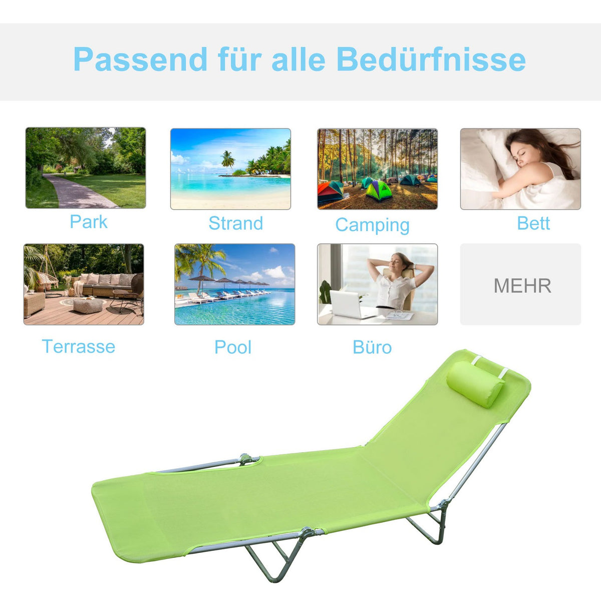Sun Lounger Garden Lounger Relax Lounger Bathroom Lounger Two-Legged Lounger 4 Colors (Green)