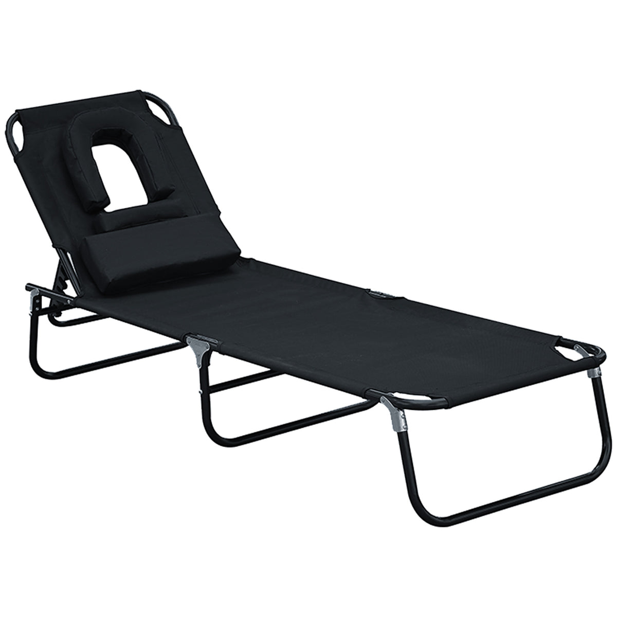 Sun Lounger Garden Lounger Relaxation Lounger Tripod Lounger With Reading Window Face Opening Black