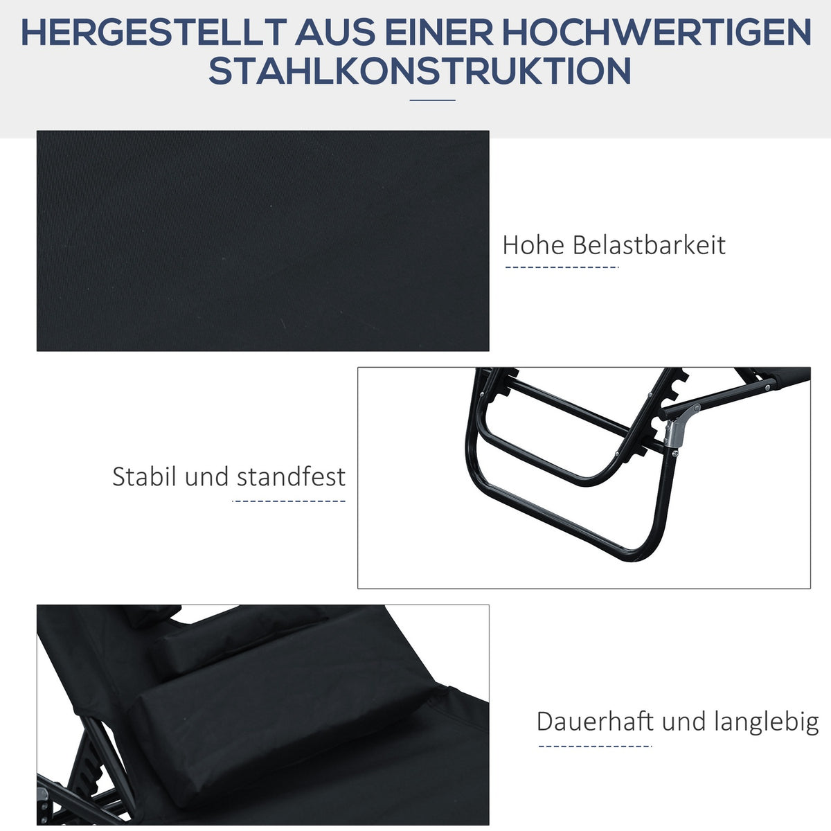 Sun Lounger Garden Lounger Relaxation Lounger Tripod Lounger With Reading Window Face Opening Black