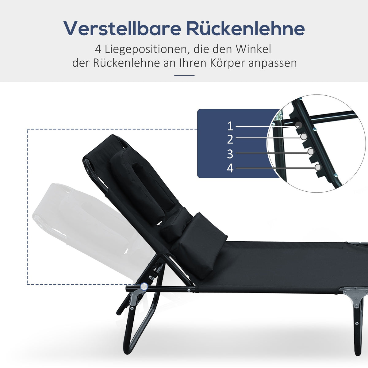 Sun Lounger Garden Lounger Relaxation Lounger Tripod Lounger With Reading Window Face Opening Black