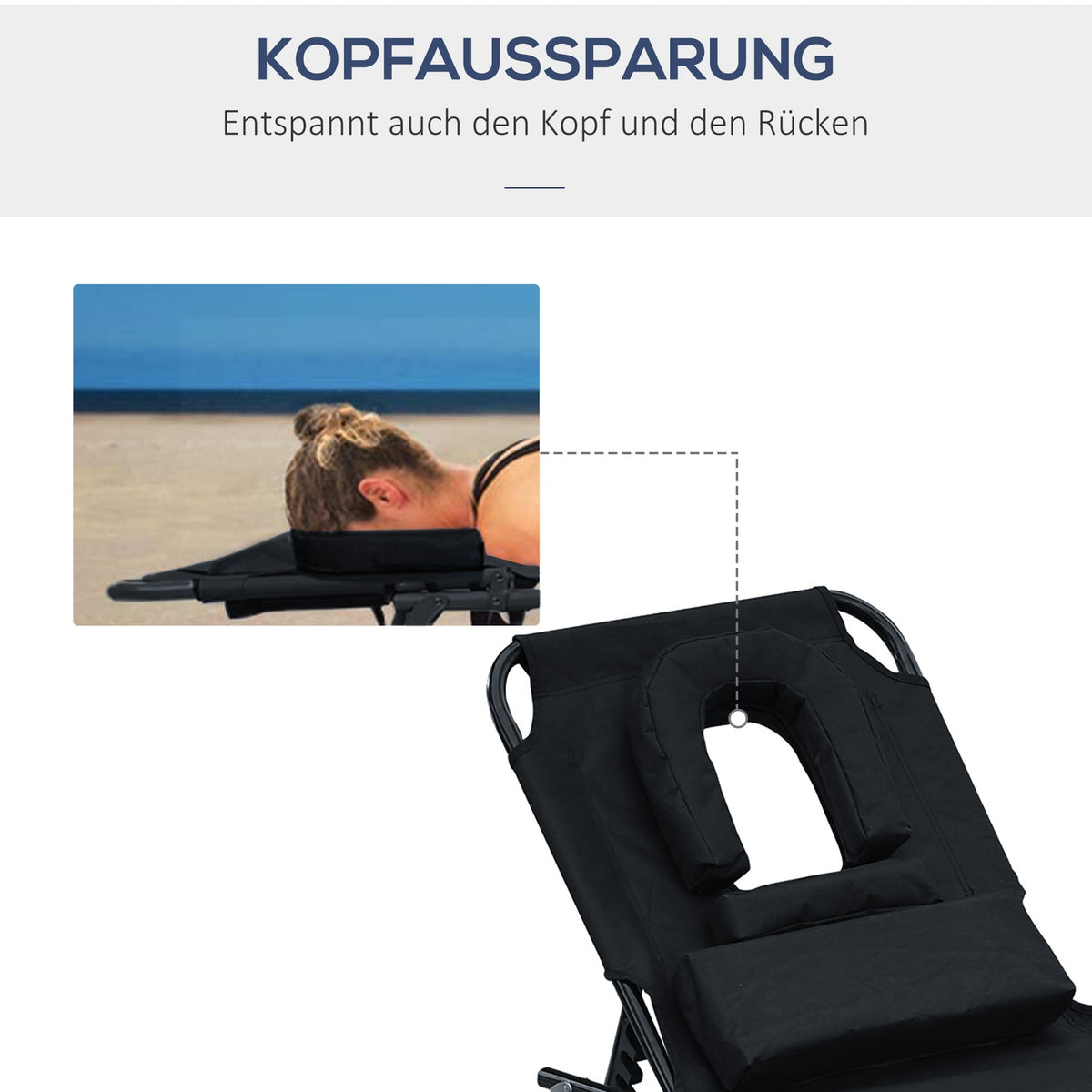 Sun Lounger Garden Lounger Relaxation Lounger Tripod Lounger With Reading Window Face Opening Black