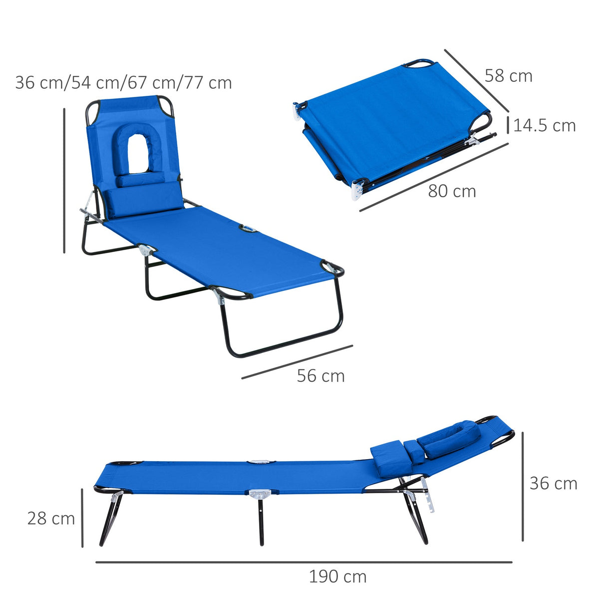 Sun Lounger Garden Lounger Relaxation Lounger Tripod Lounger With Reading Window Face Opening Blue