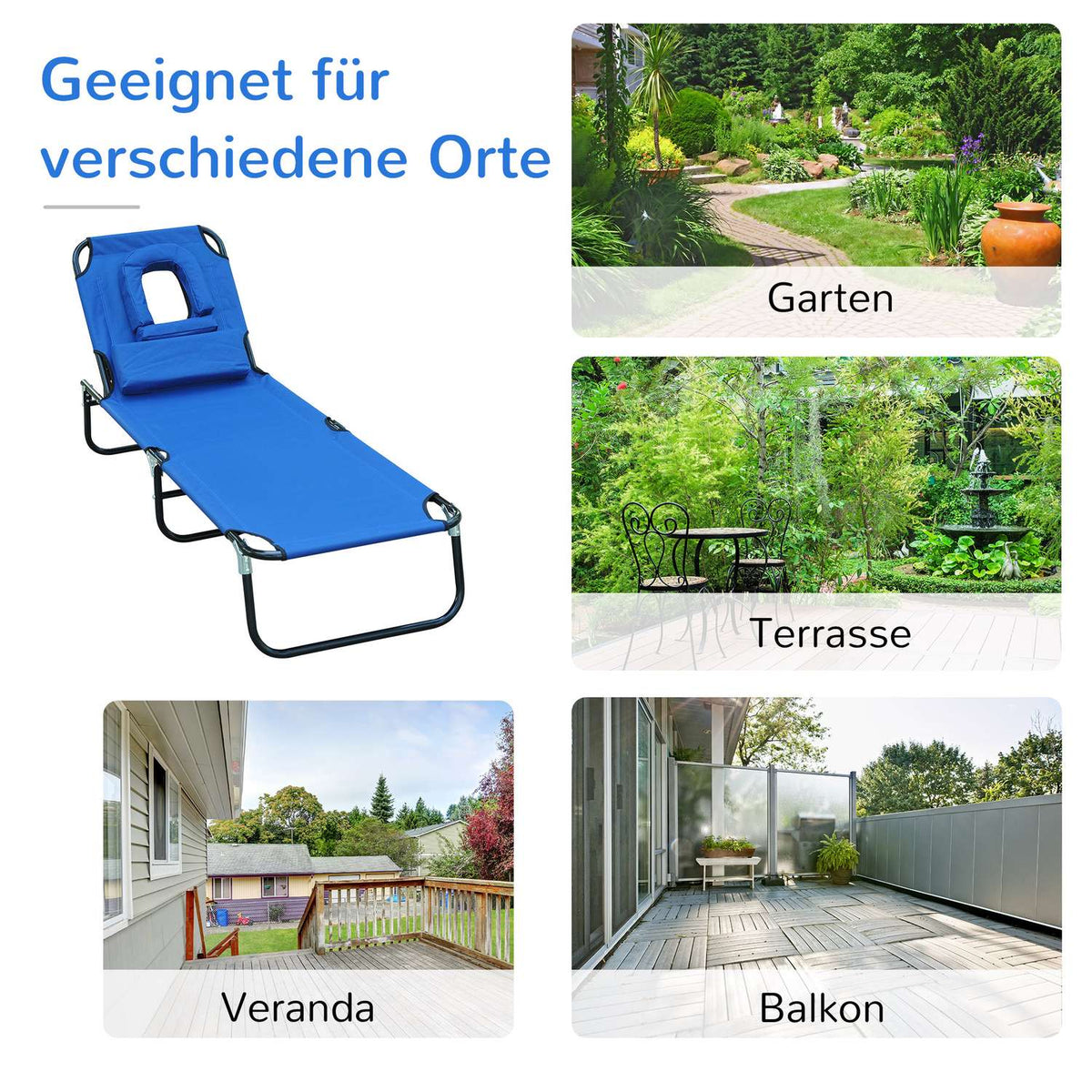 Sun Lounger Garden Lounger Relaxation Lounger Tripod Lounger With Reading Window Face Opening Blue