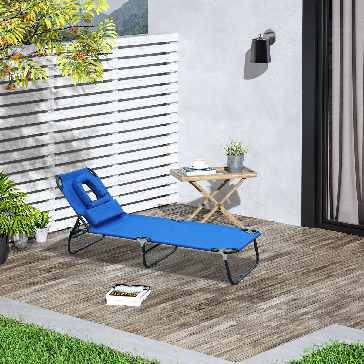 Sun Lounger Garden Lounger Relaxation Lounger Tripod Lounger With Reading Window Face Opening Blue