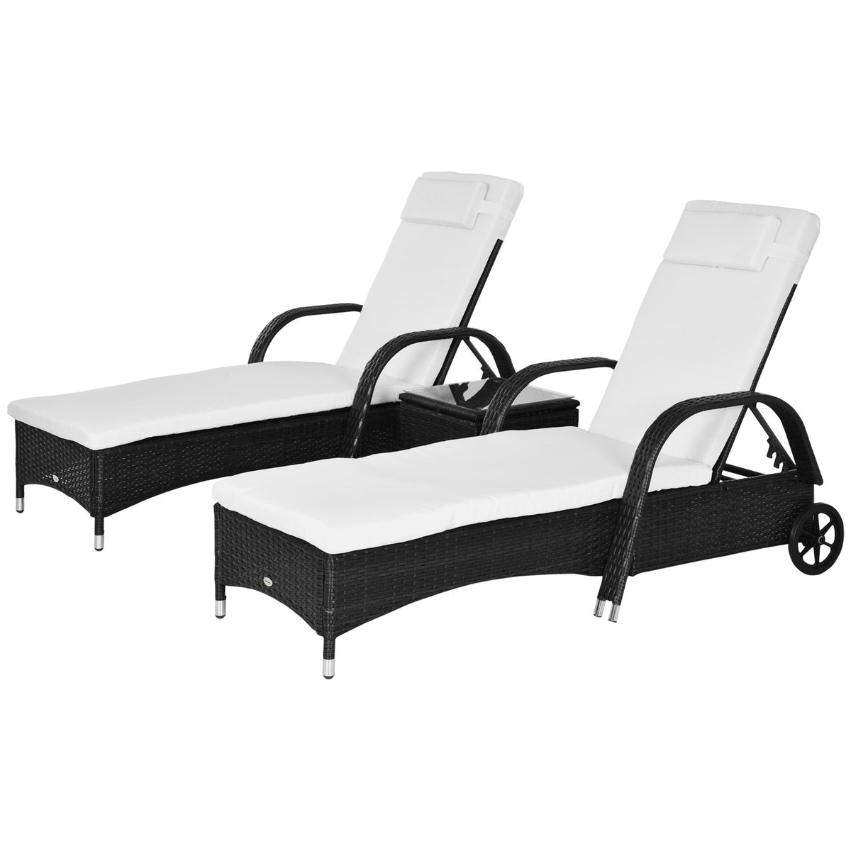 Sun Lounger Garden Lounger Table Set Of 3 Garden Furniture, Poly Rattan + Metal Black + Cream White