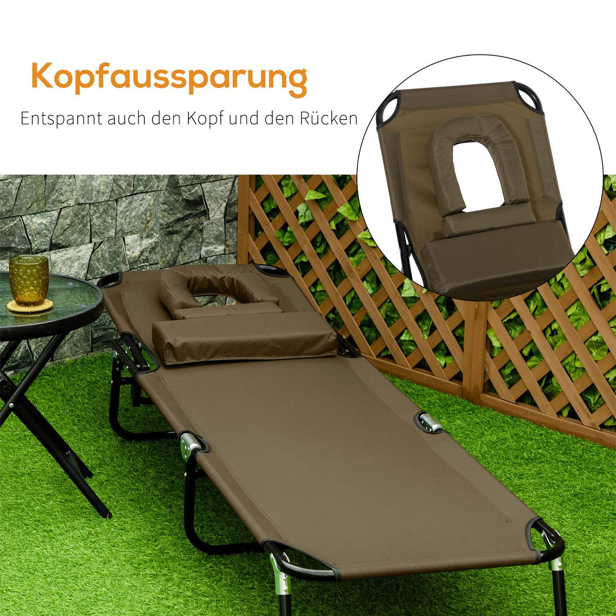 Sun Lounger, Garden Lounger, Three-Legged Lounger, Relaxation Lounger With Reading Window, Face Opening, Brown