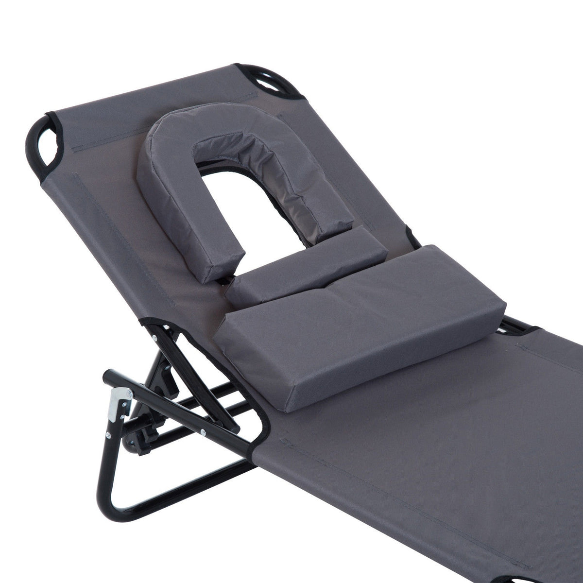 Sun Lounger, Garden Lounger, Three-Legged Lounger, Relaxation Lounger With Reading Window, Face Opening, Grey