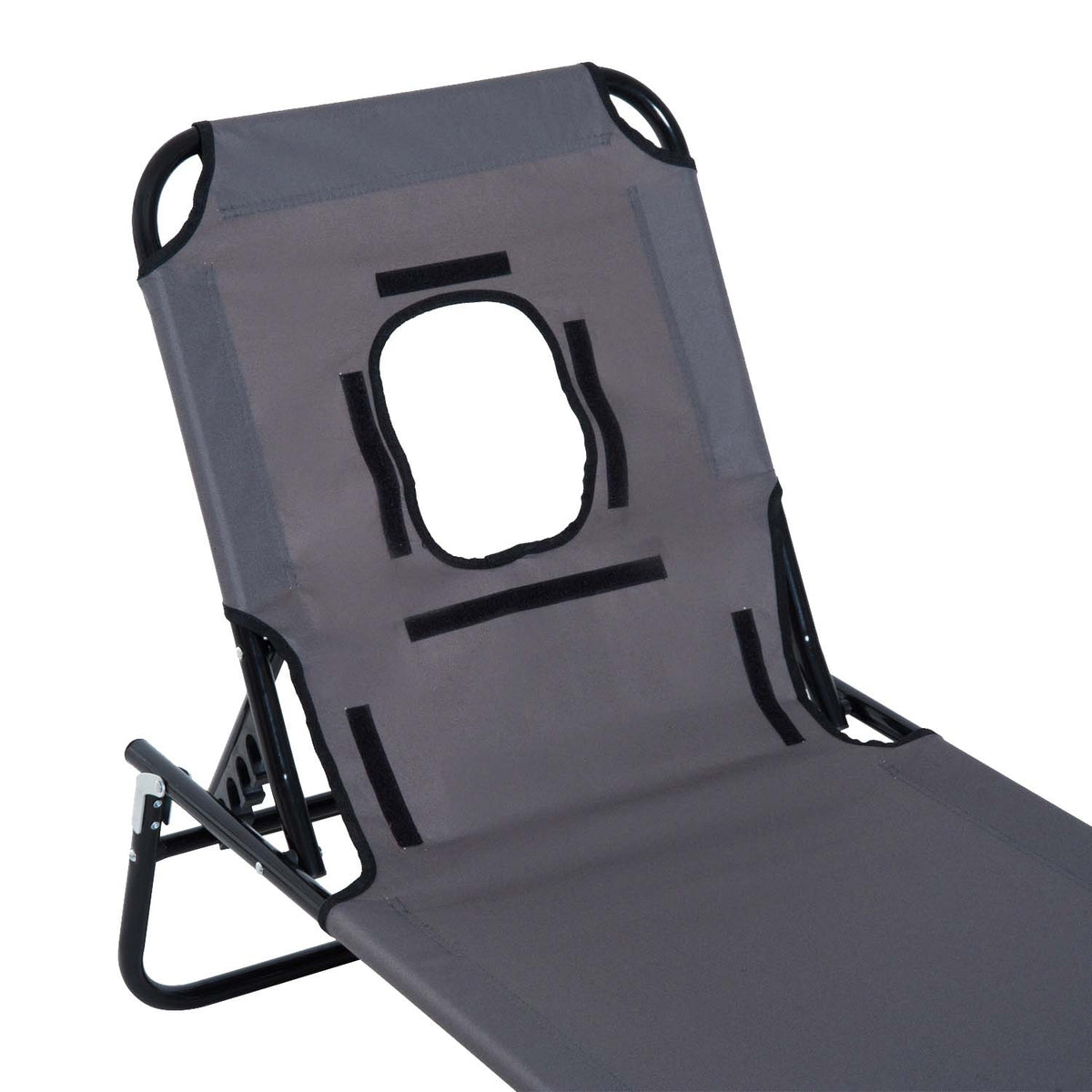 Sun Lounger, Garden Lounger, Three-Legged Lounger, Relaxation Lounger With Reading Window, Face Opening, Grey