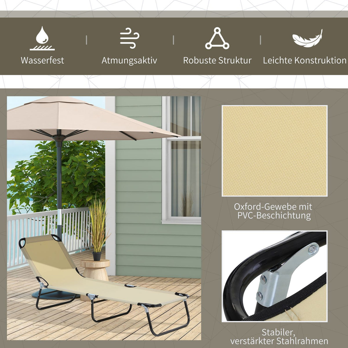 Sun Lounger Garden Lounger With Adjustable Backrest, Steel, Blue, 188X56X28Cm, Ideal For Garden & Balcony