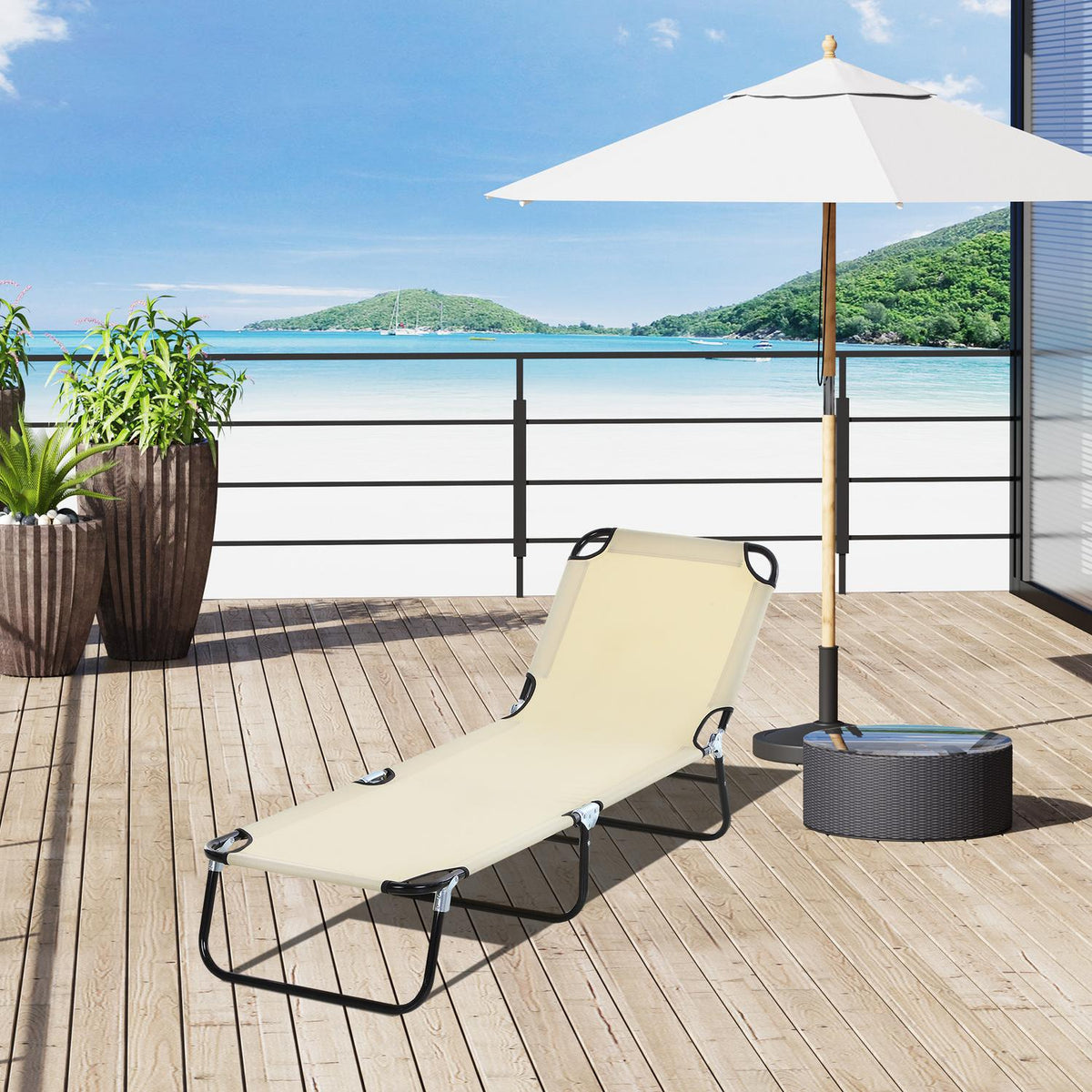 Sun Lounger Garden Lounger With Adjustable Backrest, Steel, Blue, 188X56X28Cm, Ideal For Garden & Balcony