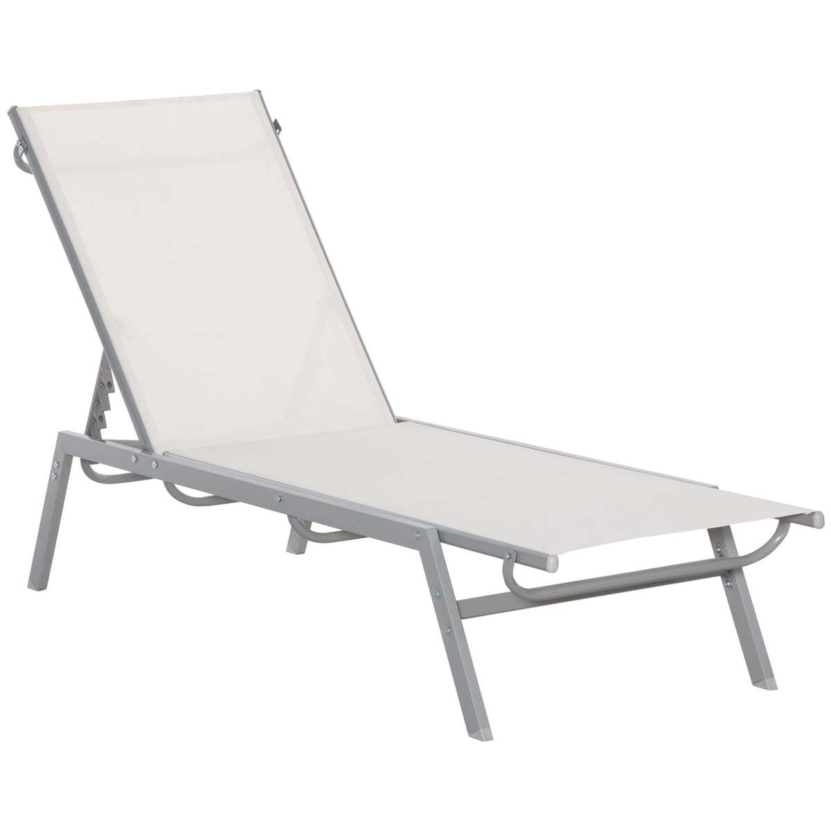 Sun Lounger Garden Lounger With Cushion Garden 5-Stage Backrest Adjustable Metal Mesh Cream White 170 X 58 X 97 Cm
