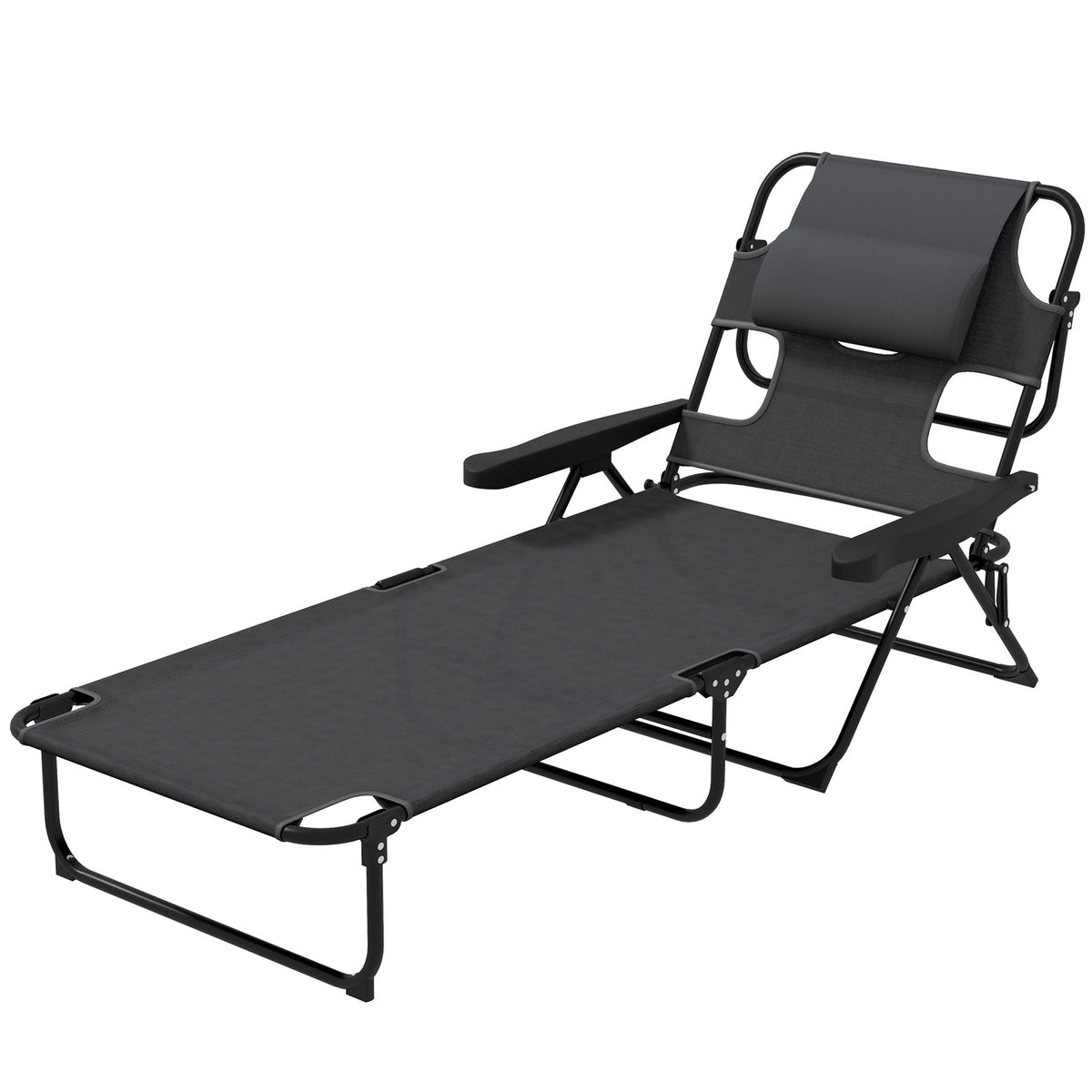 Sun Lounger Garden Lounger With Pillow Deck Chair With Adjustable Backrest Armrest Relax Lounger For Garden Balcony Mesh Dark Gray