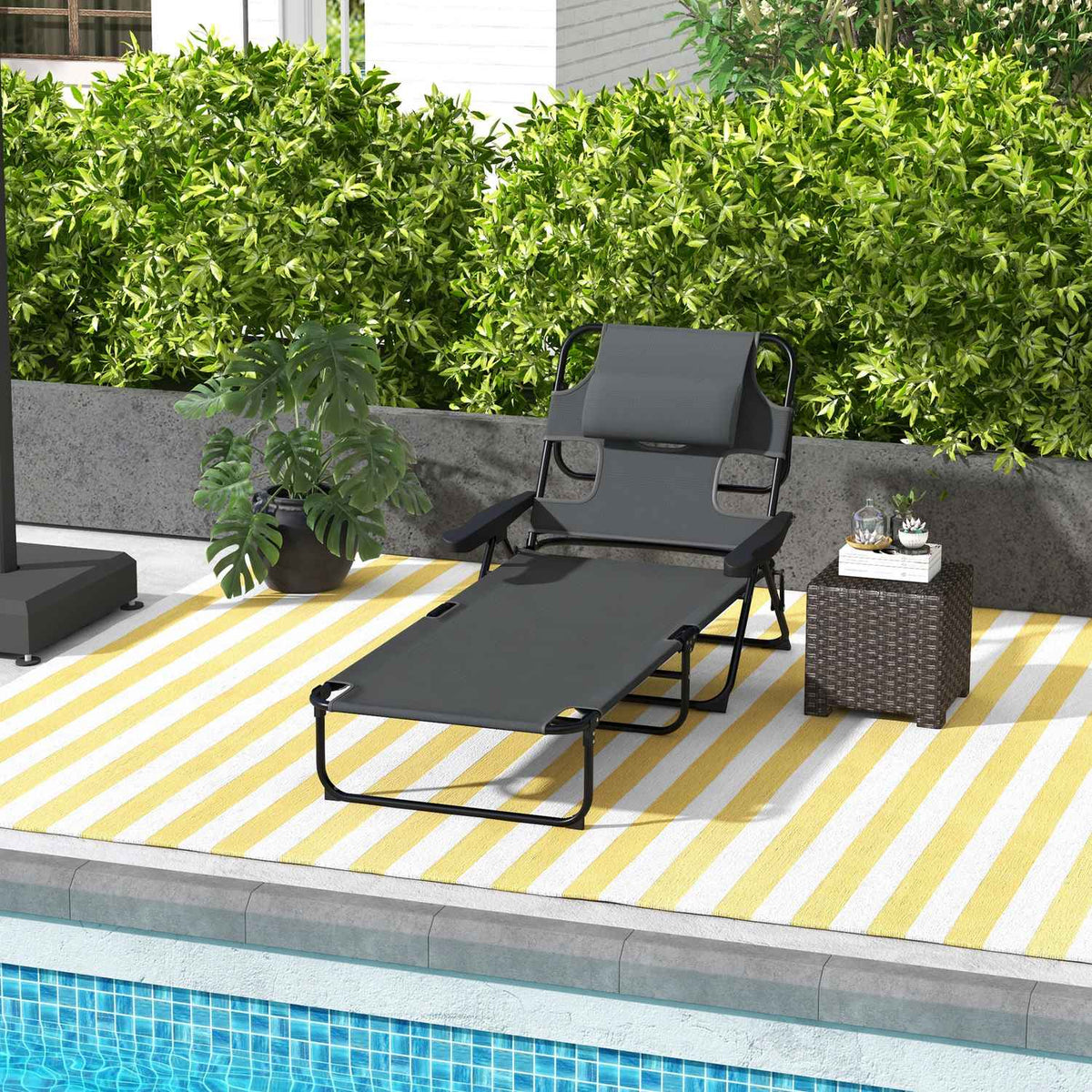Sun Lounger Garden Lounger With Pillow Deck Chair With Adjustable Backrest Armrest Relax Lounger For Garden Balcony Mesh Dark Gray
