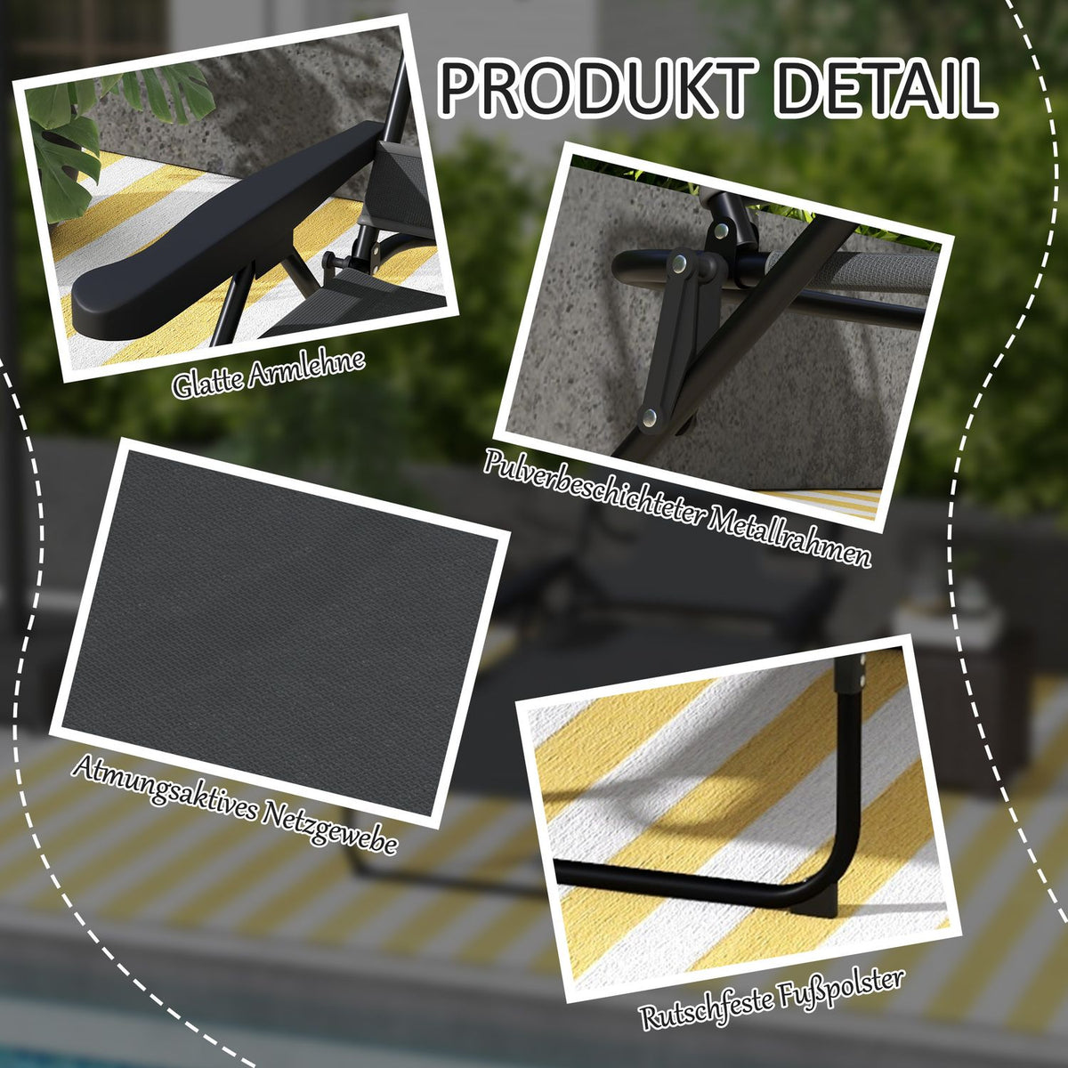 Sun Lounger Garden Lounger With Pillow Deck Chair With Adjustable Backrest Armrest Relax Lounger For Garden Balcony Mesh Dark Gray