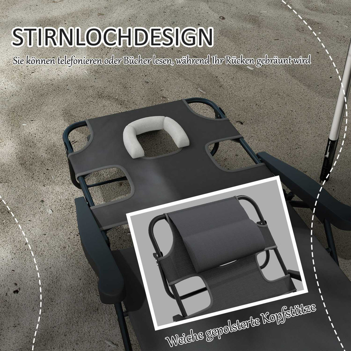 Sun Lounger Garden Lounger With Pillow Deck Chair With Adjustable Backrest Armrest Relax Lounger For Garden Balcony Mesh Dark Gray