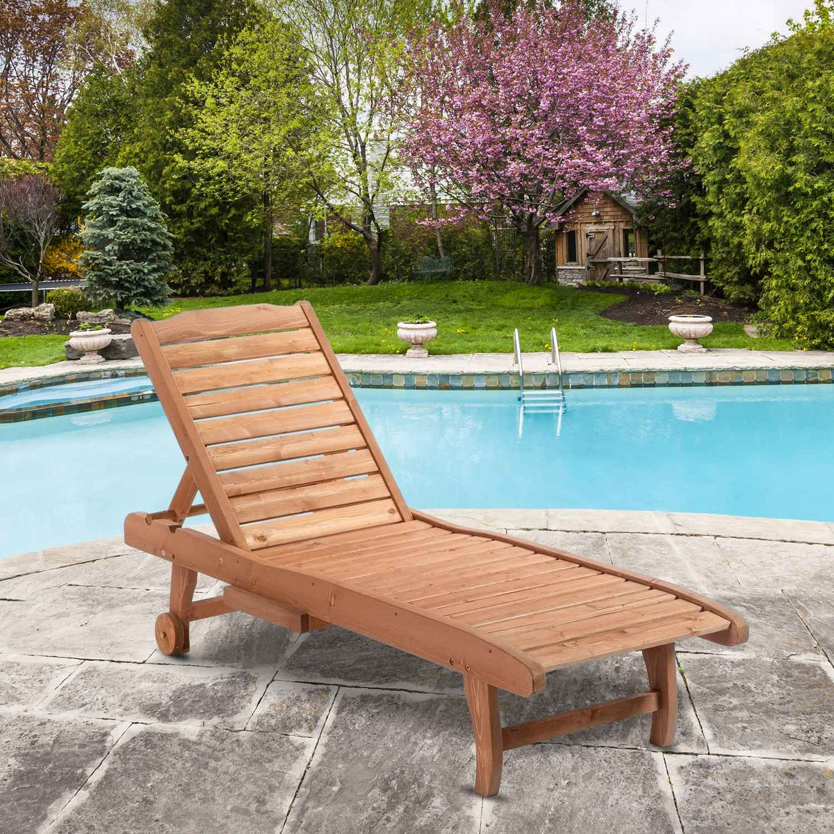 Sun Lounger Mobile Garden Lounger Made Of Fir Wood Folding Brown Red Ideal For Beach & Garden