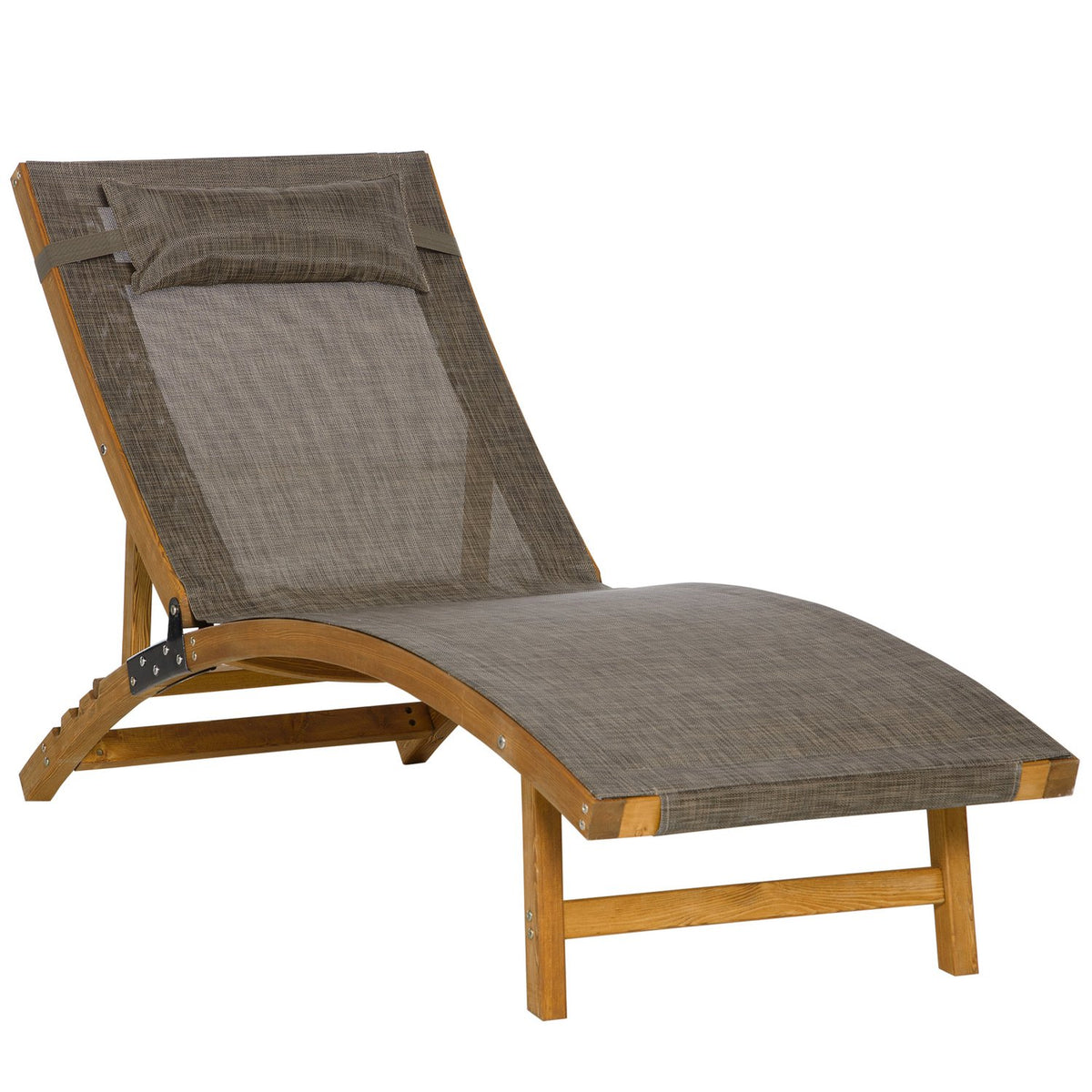 Sun Lounger, Weatherproof Garden Lounger, Deck Chair With Adjustable Backrest, Pillow, Up To 120 Kg, Brown, 182 X 64 X 71Cm