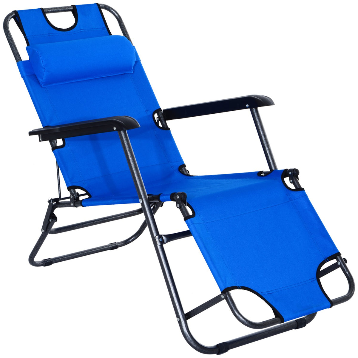 Sun Lounger With Cushion, Folding Beach Lounger, 2-Tier Garden Lounger, 2-In-1 Relaxation Lounger, Metal + Oxford Fabric, Blue 118 X 60 X 80 Cm