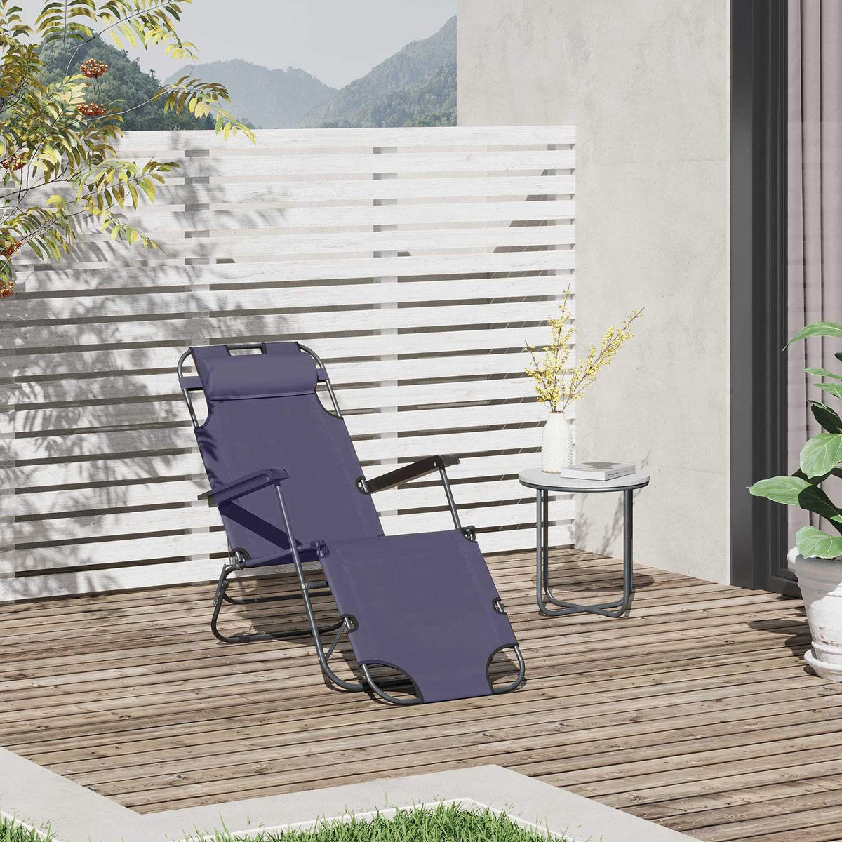 Sun Lounger With Cushion, Folding Beach Lounger, 2-Tier Garden Lounger, 2-In-1 Relaxation Lounger, Metal + Oxford Fabric, Gray 135 X 60 X 89 Cm