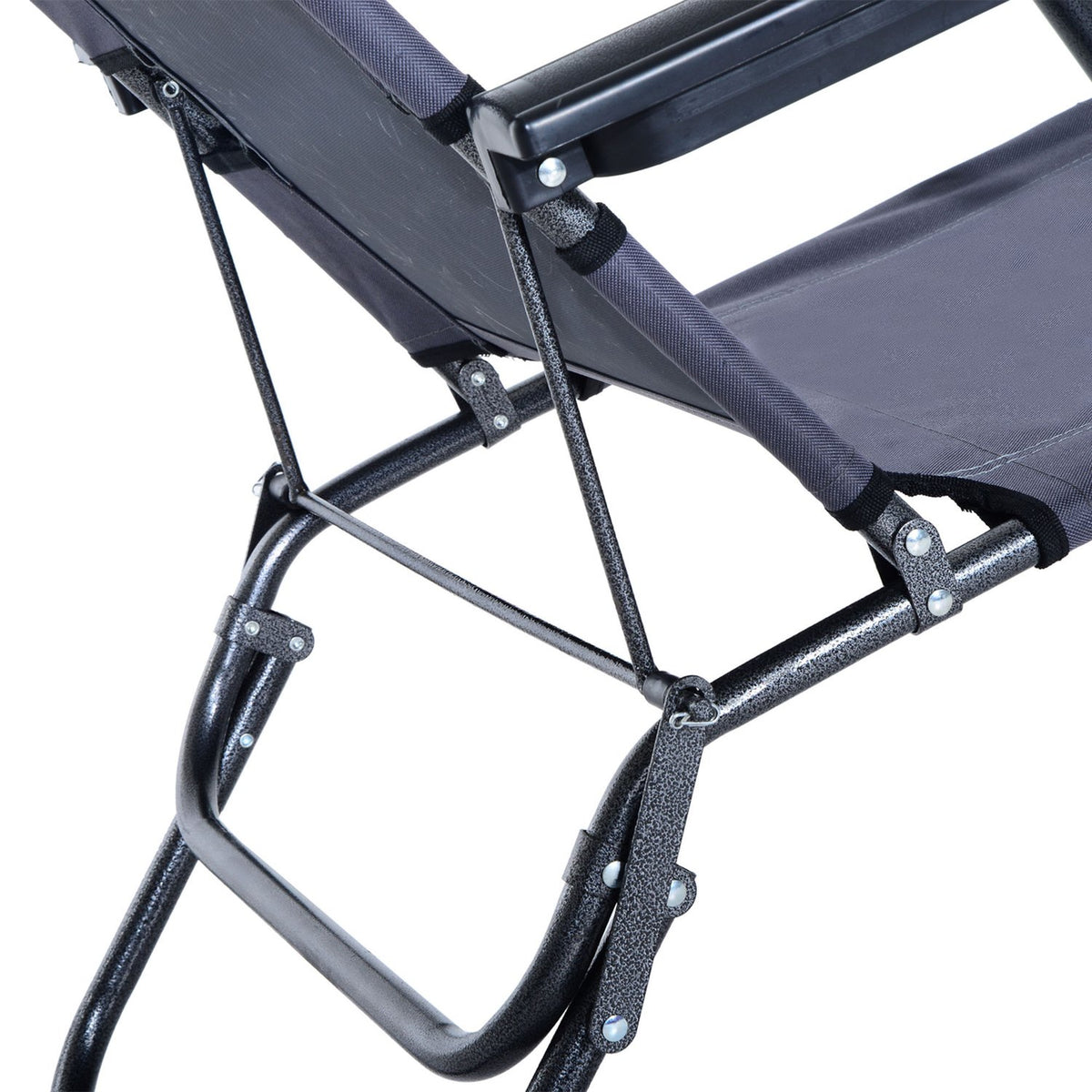 Sun Lounger With Cushion, Folding Beach Lounger, 2-Tier Garden Lounger, 2-In-1 Relaxation Lounger, Metal + Oxford Fabric, Gray 135 X 60 X 89 Cm