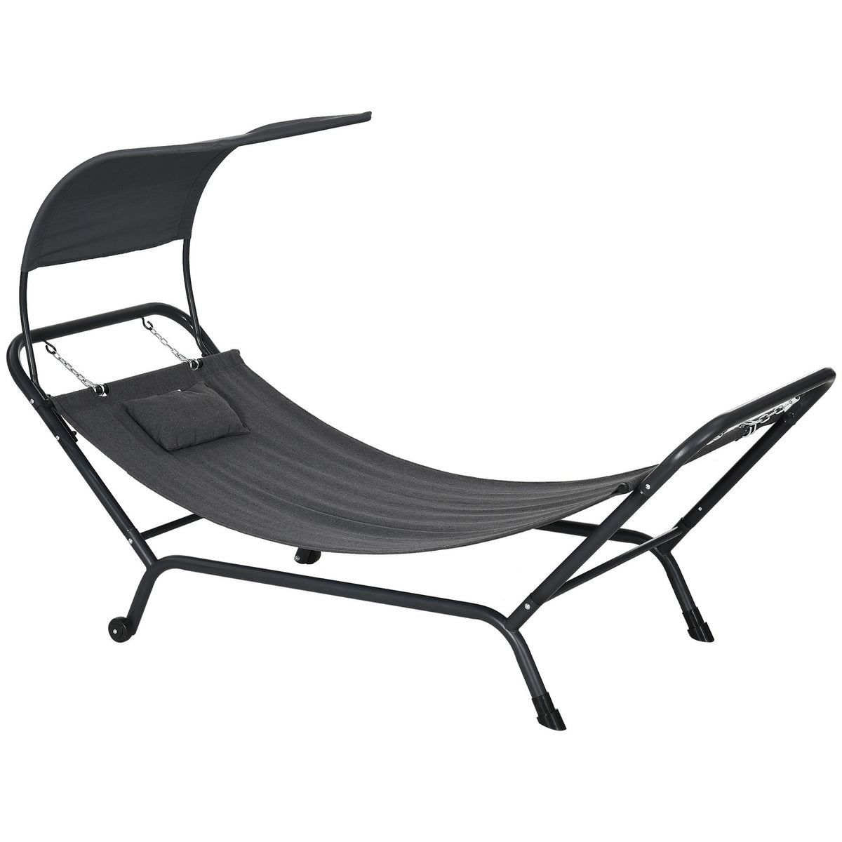 Sun Lounger With Roof, Balcony Lounger With Pillow, Hammock Bed For Swimming Pool, Up To 120 Kg, Dark Gray, 240 X 92 X 148Cm