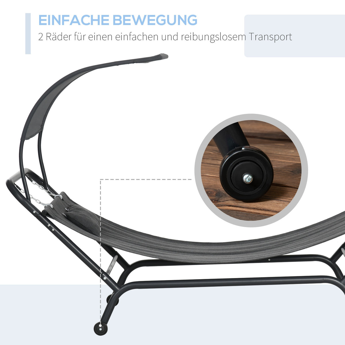 Sun Lounger With Roof, Balcony Lounger With Pillow, Hammock Bed For Swimming Pool, Up To 120 Kg, Dark Gray, 240 X 92 X 148Cm